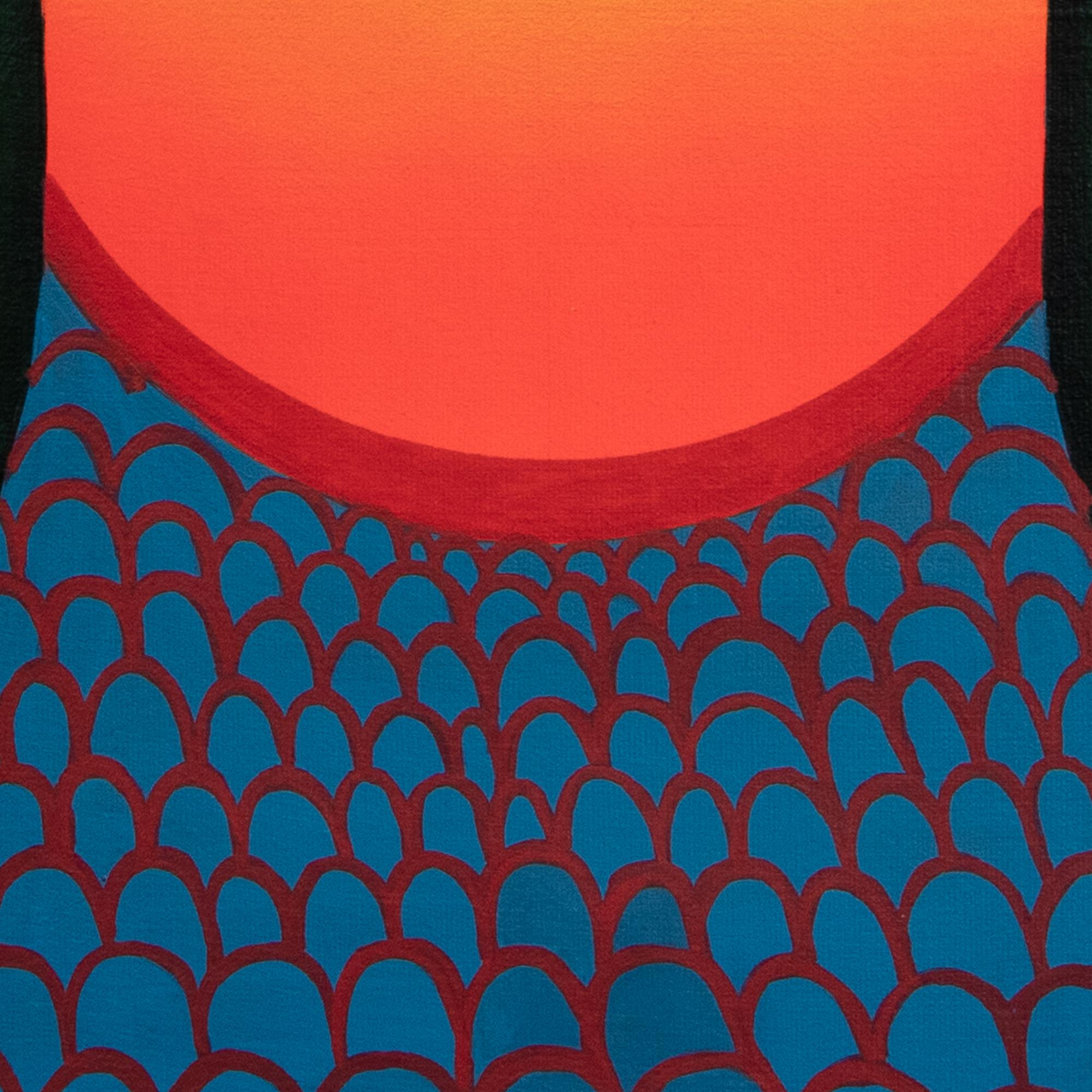Retrato amarillo y rojo con pelo verde - Pintura acrílica surrealista pop, 2024 - Portrait Painting Negro de Natasha Lelenco