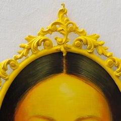 Yellow Emoji Acrylic and Spray Portrait with Ornate Yellow Metal Frame