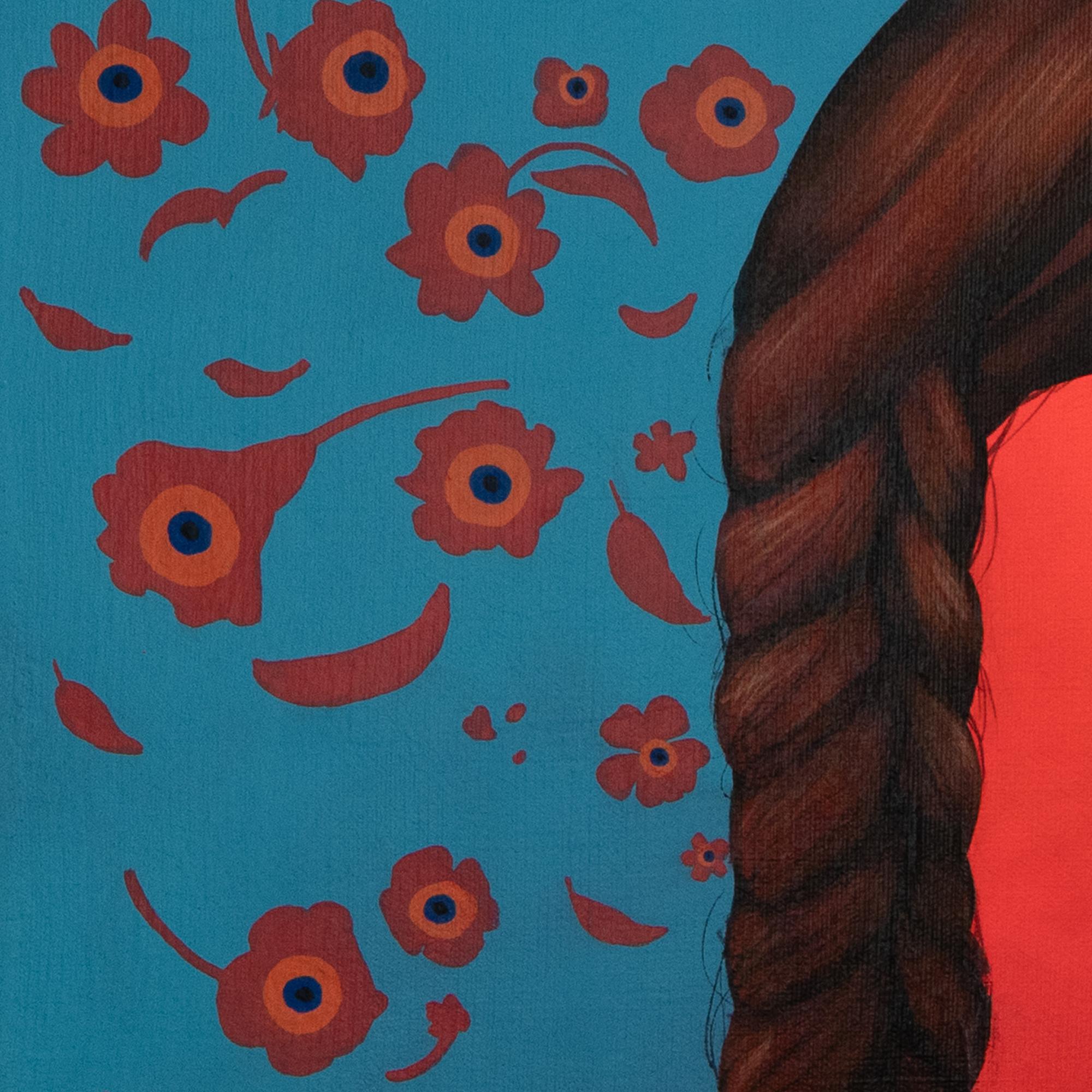 Eres la Elegida nº 1 Pintura acrílica hipnótica original Retrato de mujer sobre lienzo - Portrait Painting Azul de Natasha Lelenco
