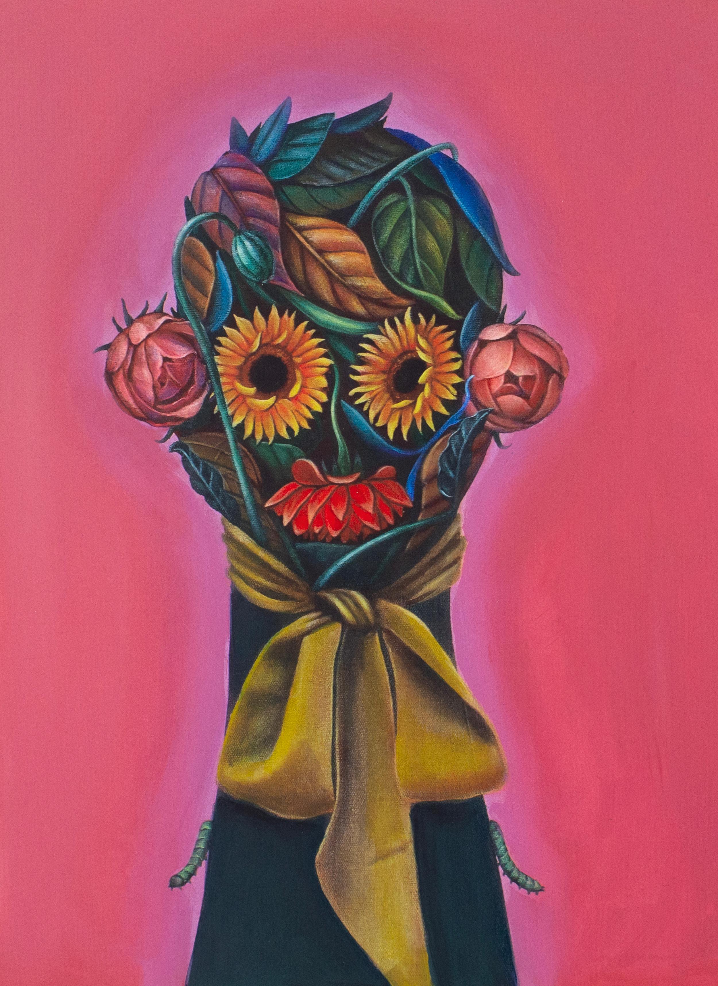 Ritratto floreale antropomorfo con girasoli. Rosa. Edizione limitata 24/25