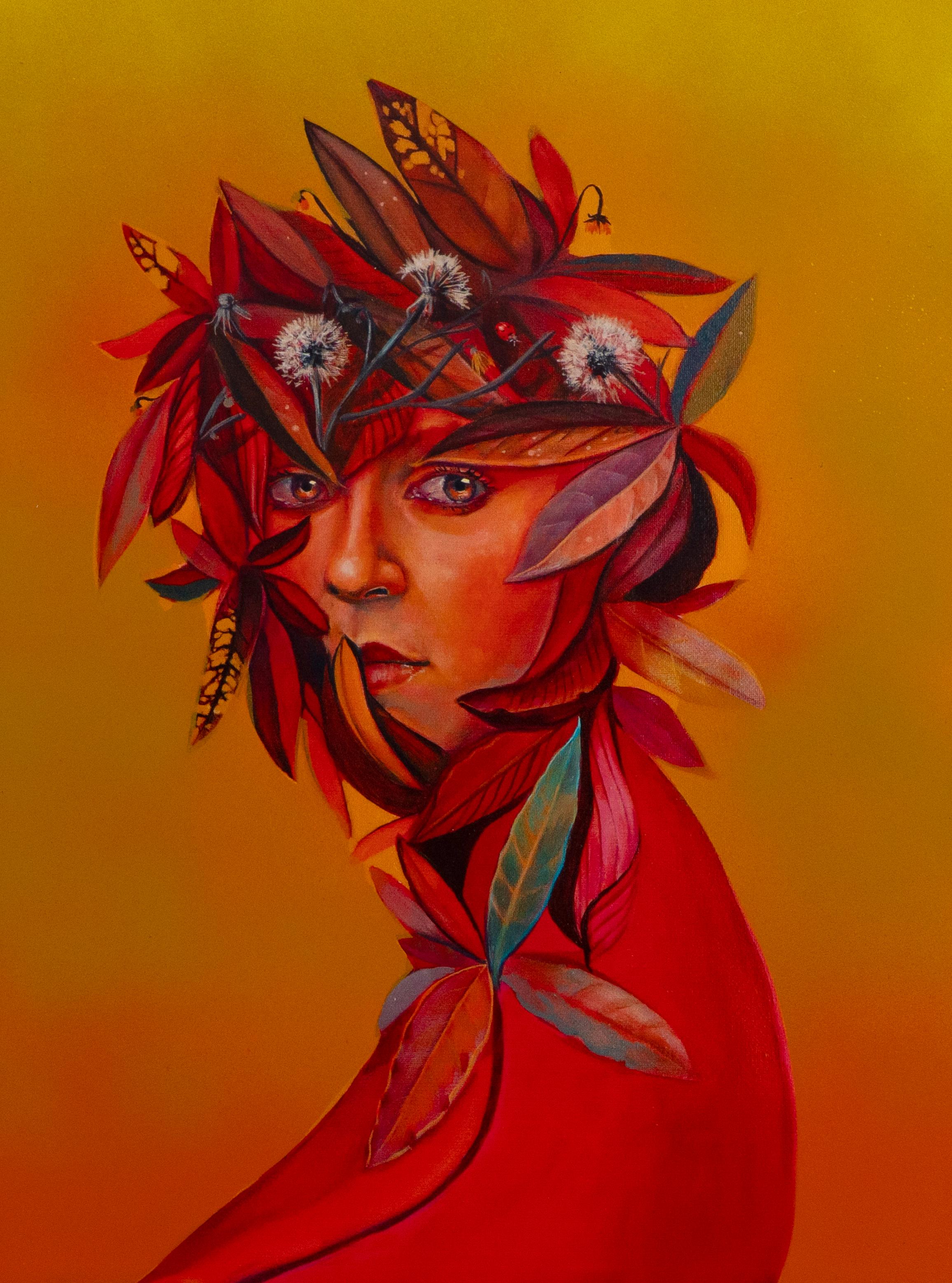 Portrait floral flamboyant avec pissenlits Impression sur panneau Dibond
