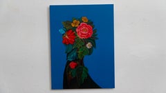 Blue Botanical Figurative Totem Portrait Contemporary UV Print on Dibond Panel