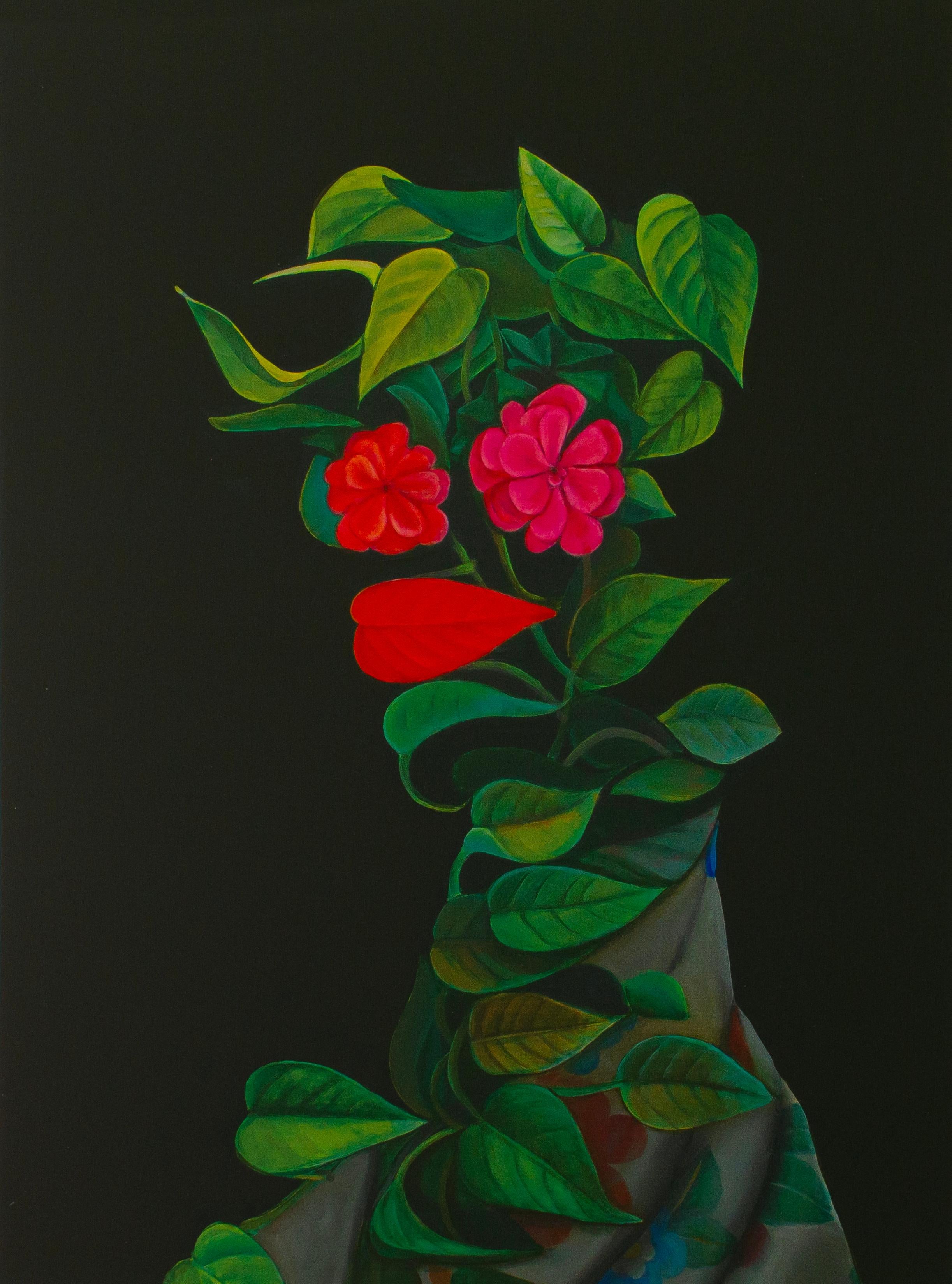 Composizione floreale con fiori rossi e rosa. Biofilia. Edizione limitata 25/25