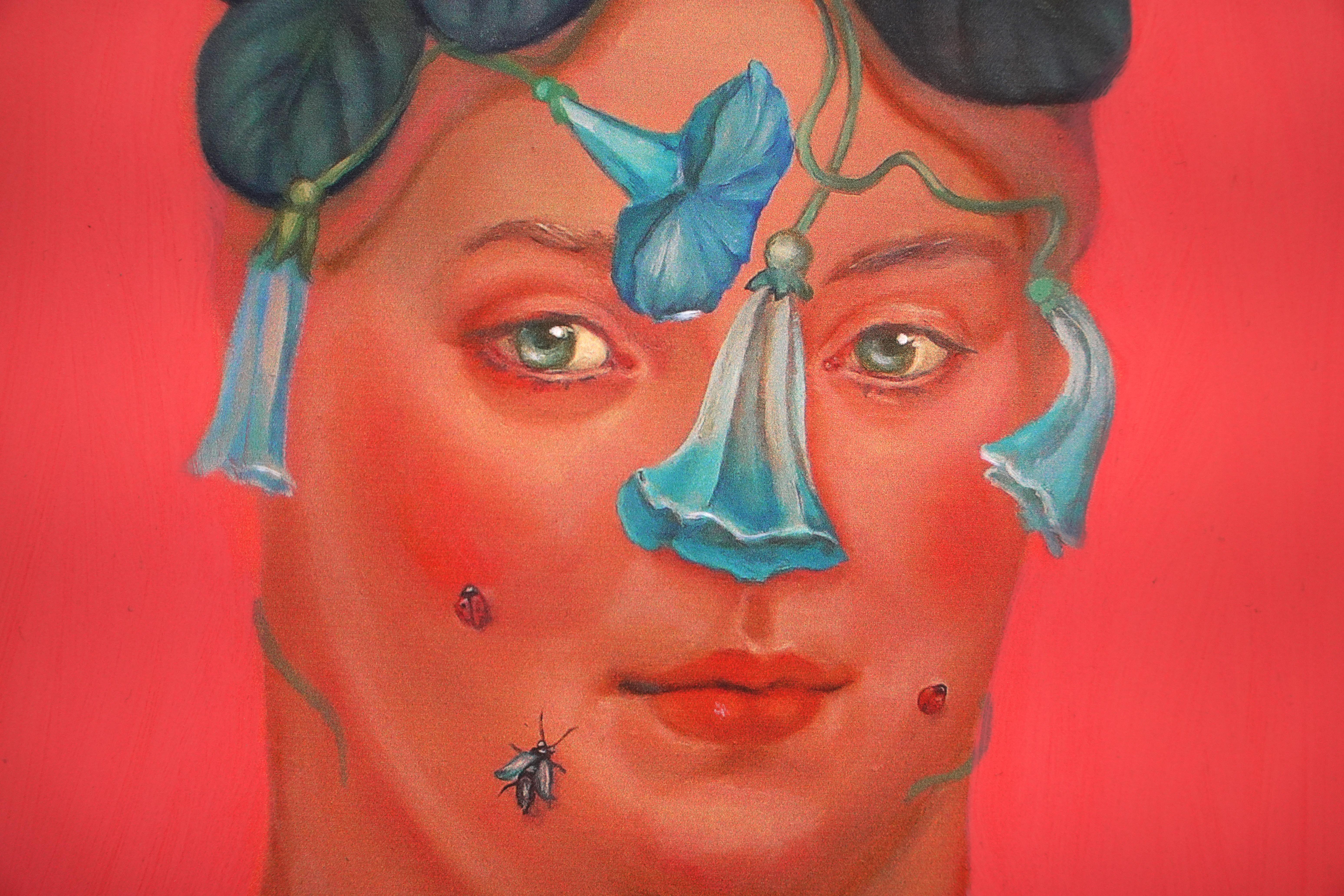 Floral Crown and Snail: Surreal Portrait with Whimsical Details. Lim. Ed. 25/25 - Print by Natasha Lelenco