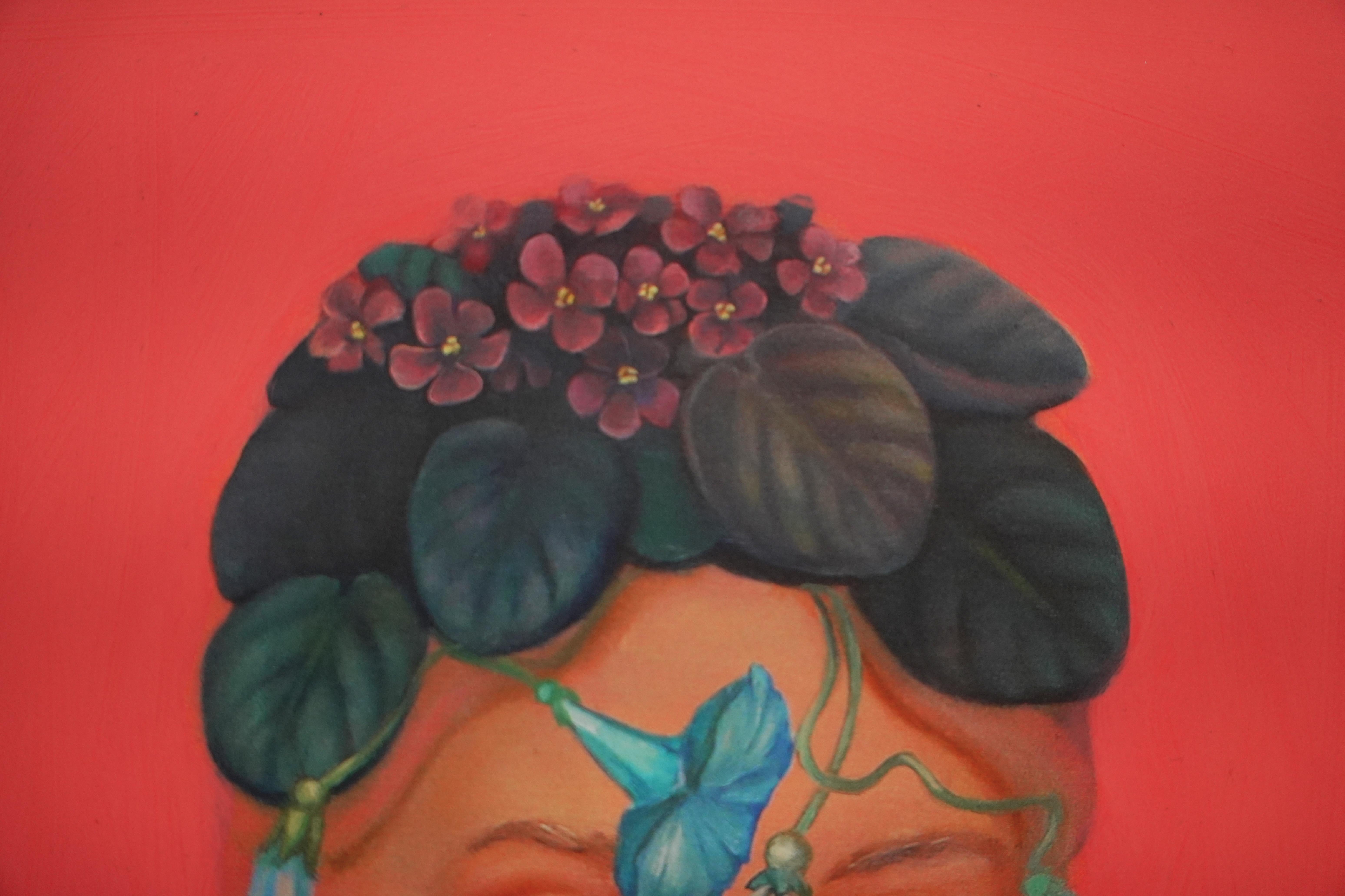 Floral Crown and Snail: Surreal Portrait with Whimsical Details. Lim. Ed. 25/25 - Surrealist Print by Natasha Lelenco