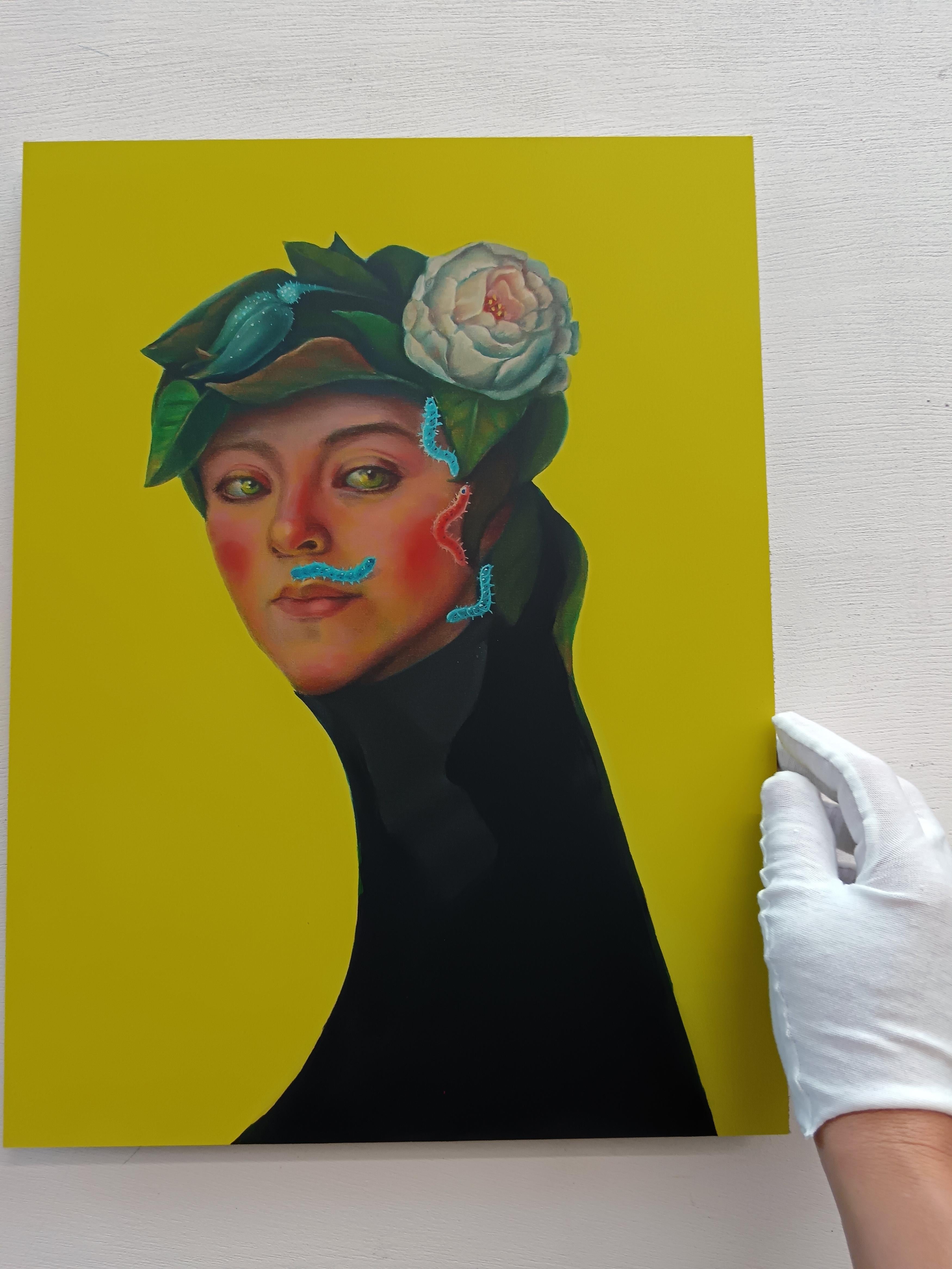 Neznakomka – 2022, Limited Edition Dibond Print, Pop Surrealist Floral Portrait - Yellow Animal Print by Natasha Lelenco