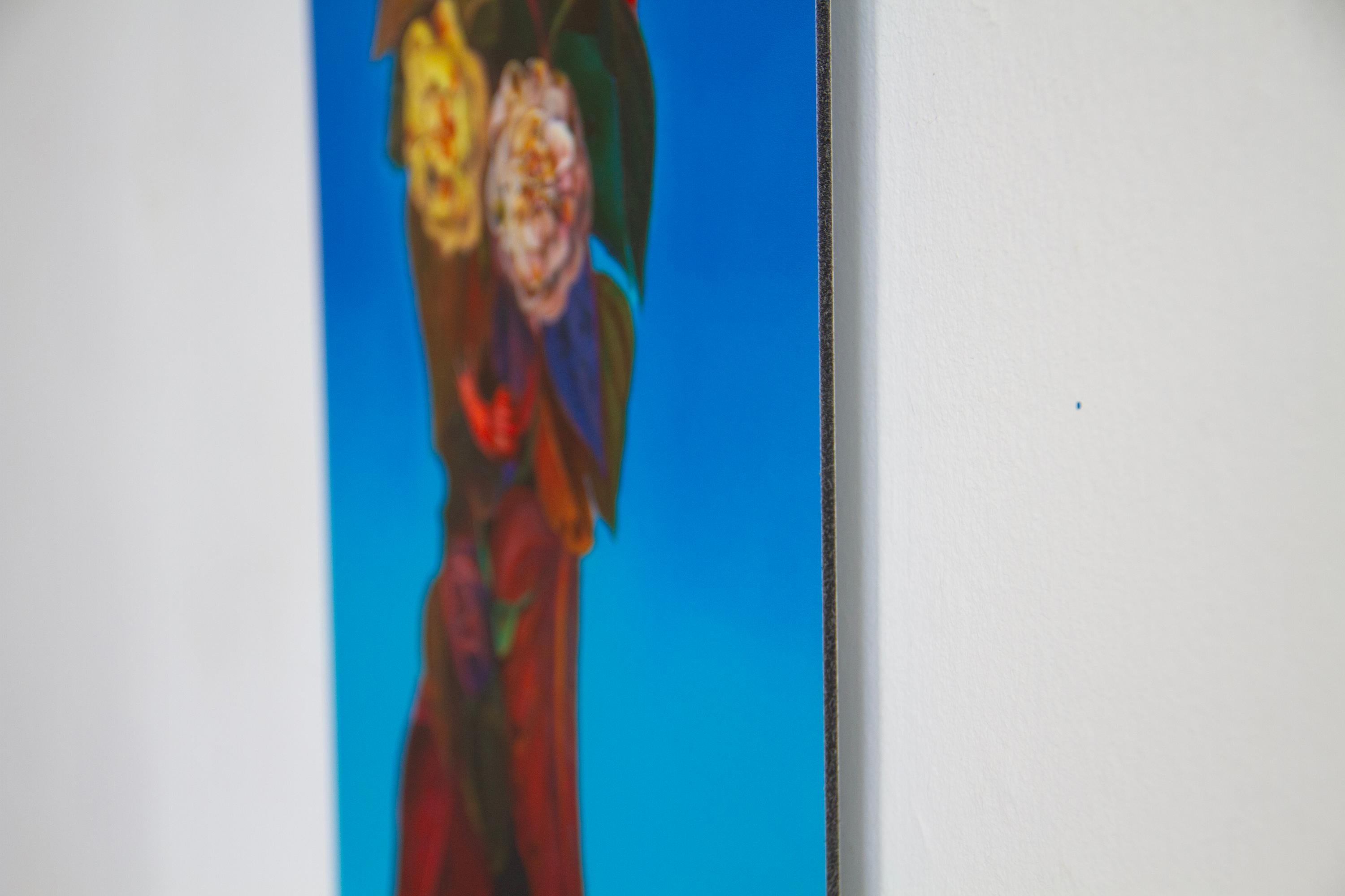 Floral Portrait on Blue Cyan Background with Snails. Limited Edition 25/25 For Sale 6