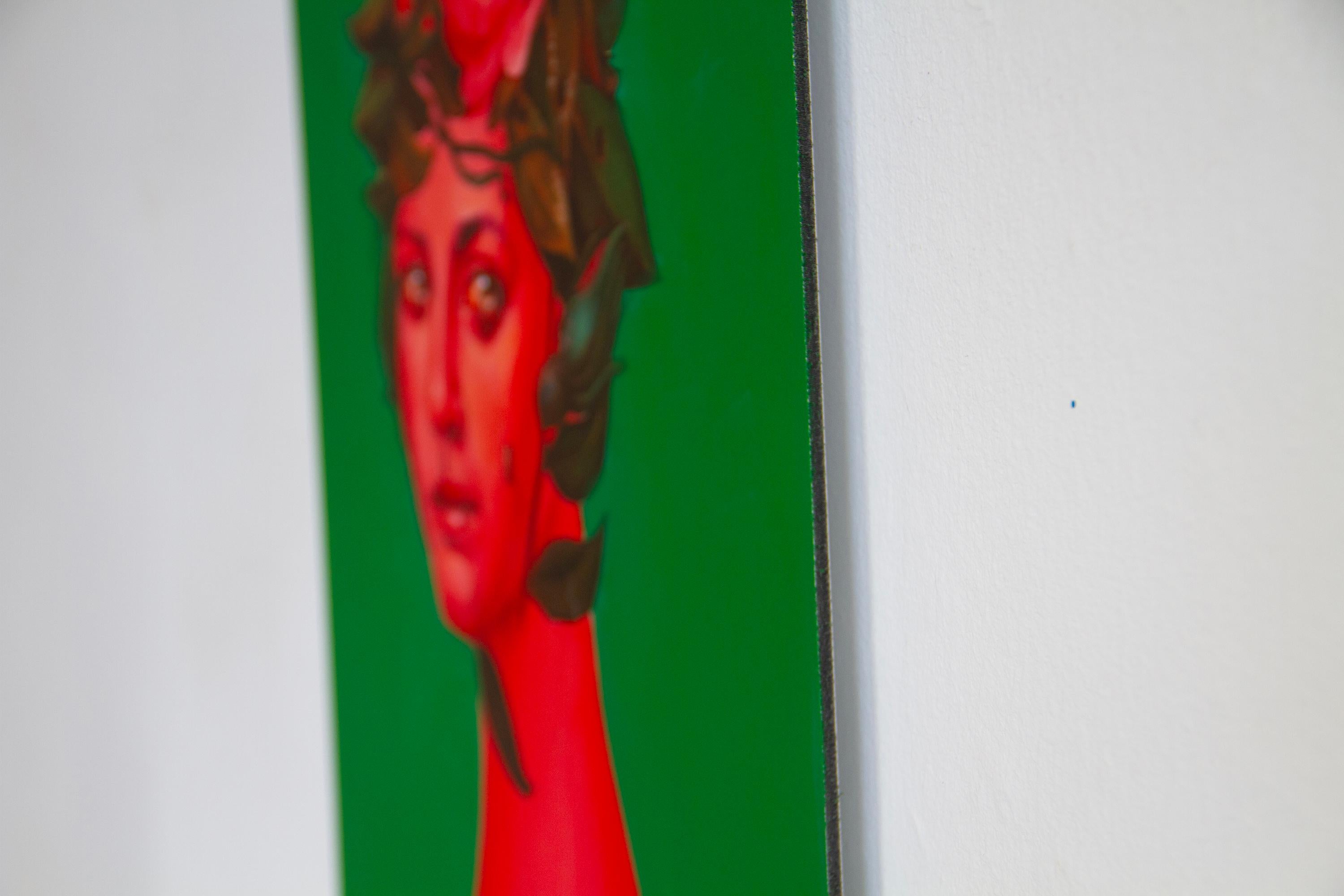 Surrealer floraler Portraitdruck mit Kamelie auf Grün - Limitierte Auflage im Angebot 3