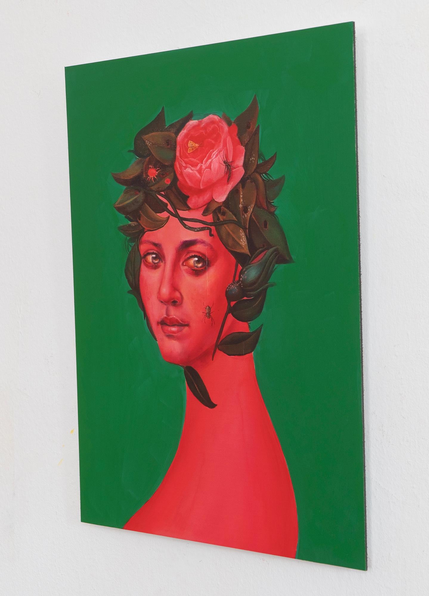Surrealer floraler Portraitdruck mit Kamelie auf Grün - Limitierte Auflage im Angebot 5