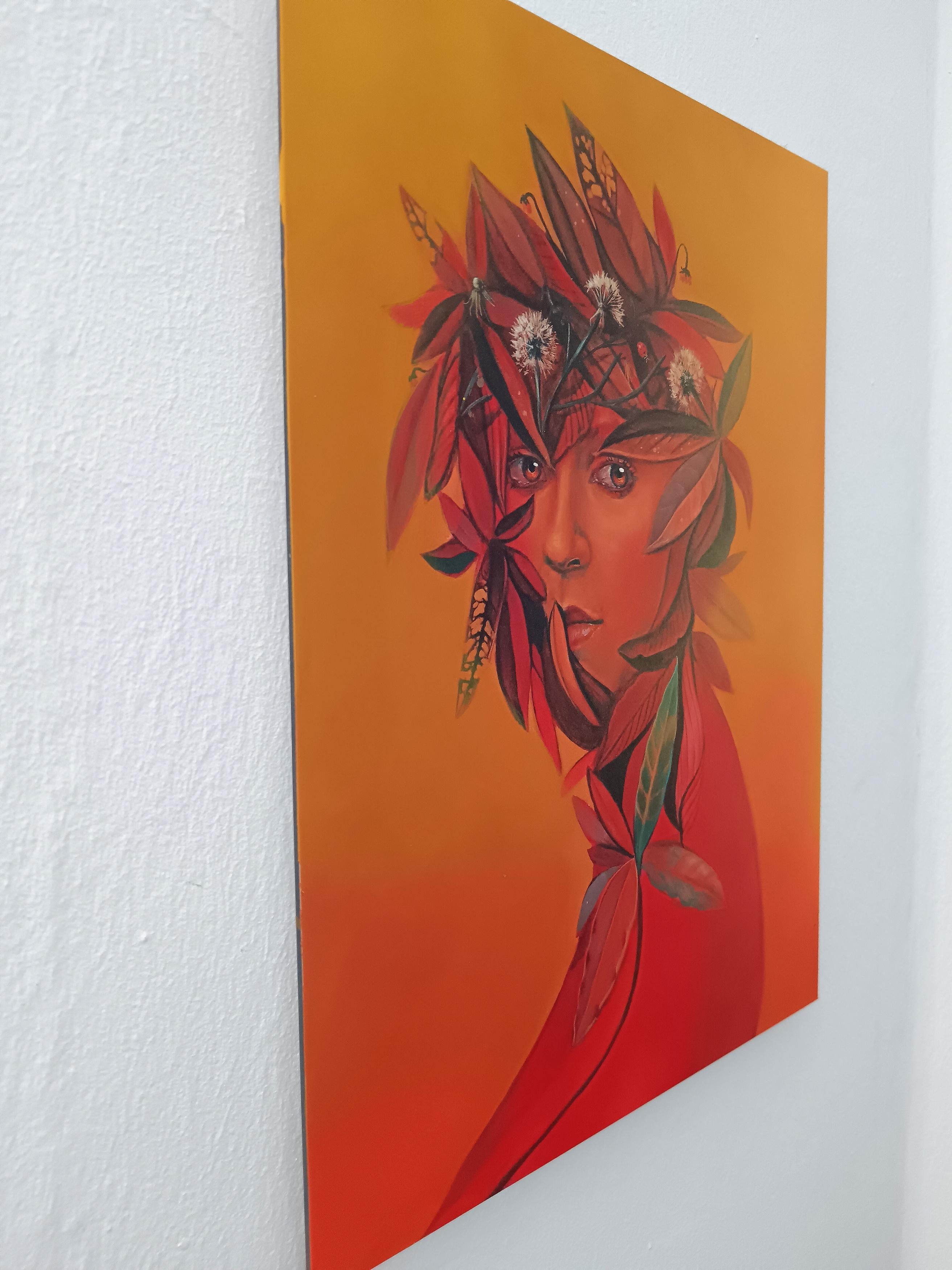 Ritratto botanico autunnale - 2022, Stampa UV su Dibond, Figurativo contemporaneo - Animal Print Rosso di Natasha Lelenco