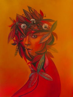 Retrato floral con dientes de león sobre naranja  - Edición limitada 24/25