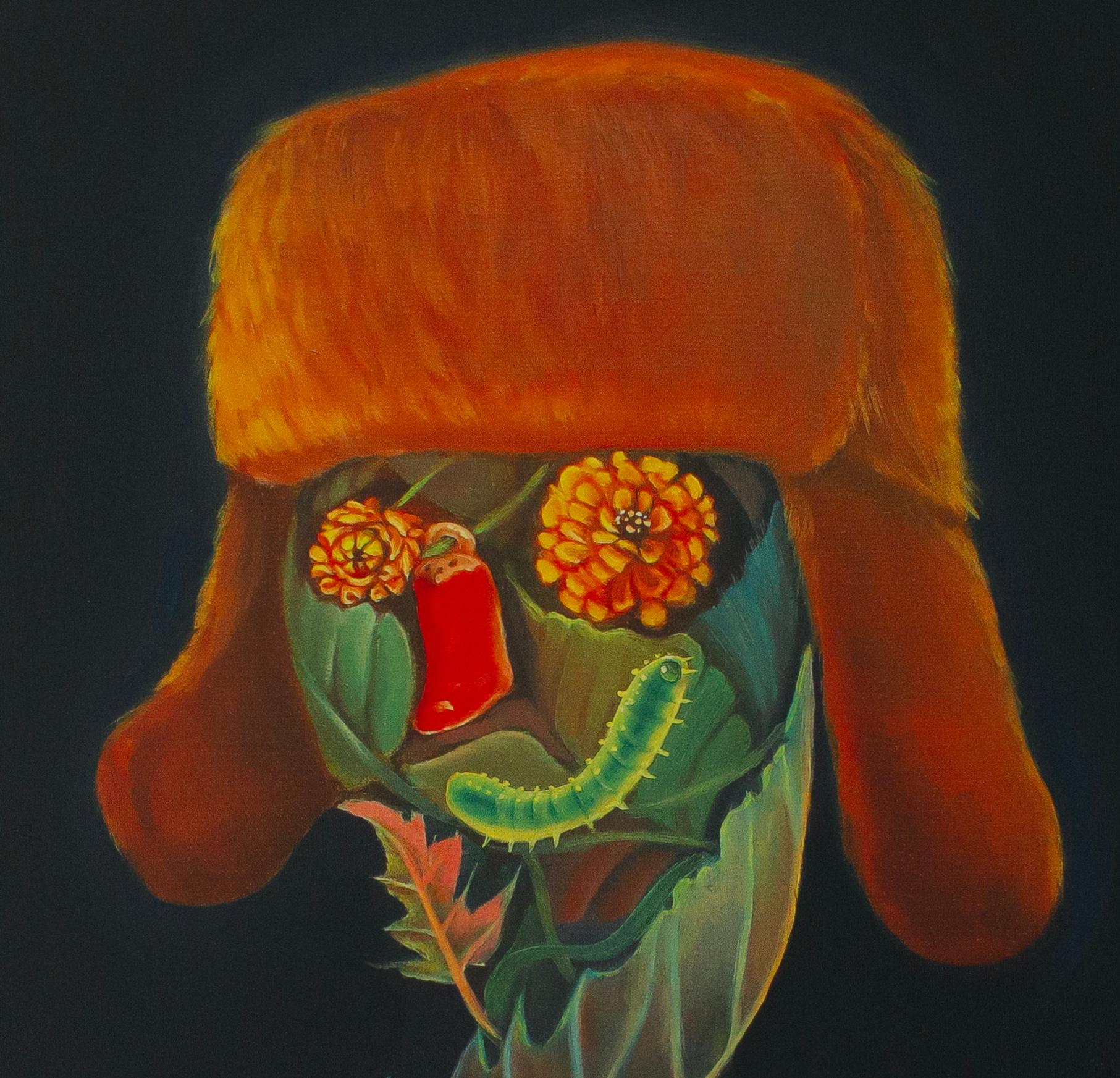 Retrato floral con sombrero de piel sobre fondo negro - Impresión en Dibond de edición limitada - Print Contemporáneo de Natasha Lelenco