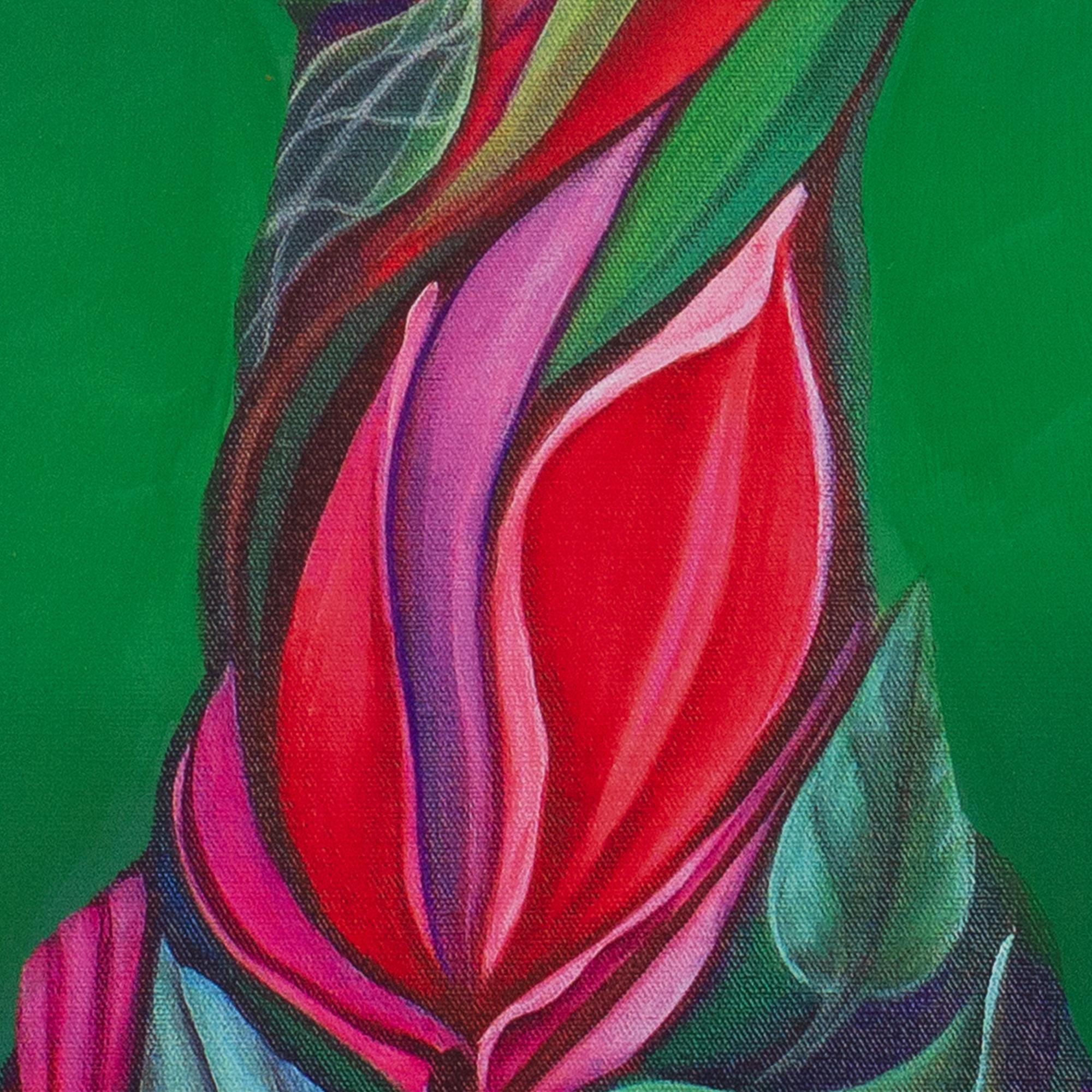 Floral Portrait with Tulip on Green Background - 25 Limited Edition Dibond Print For Sale 3