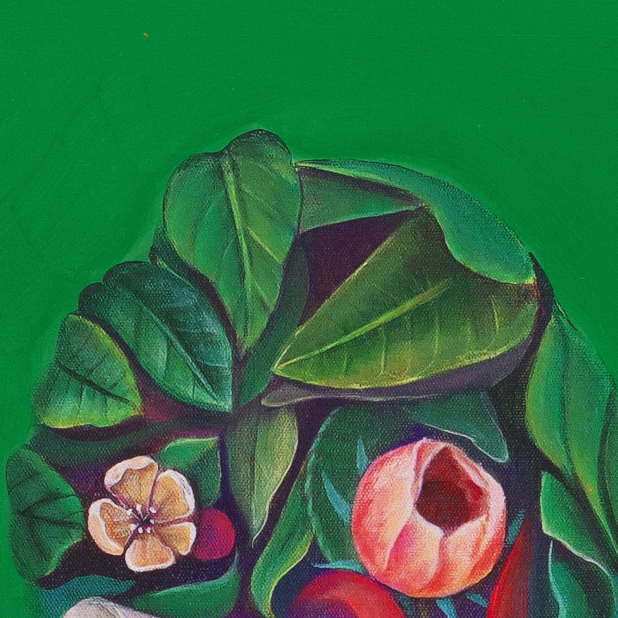 Floral Portrait with Tulip on Green Background - 25 Limited Edition Dibond Print For Sale 2