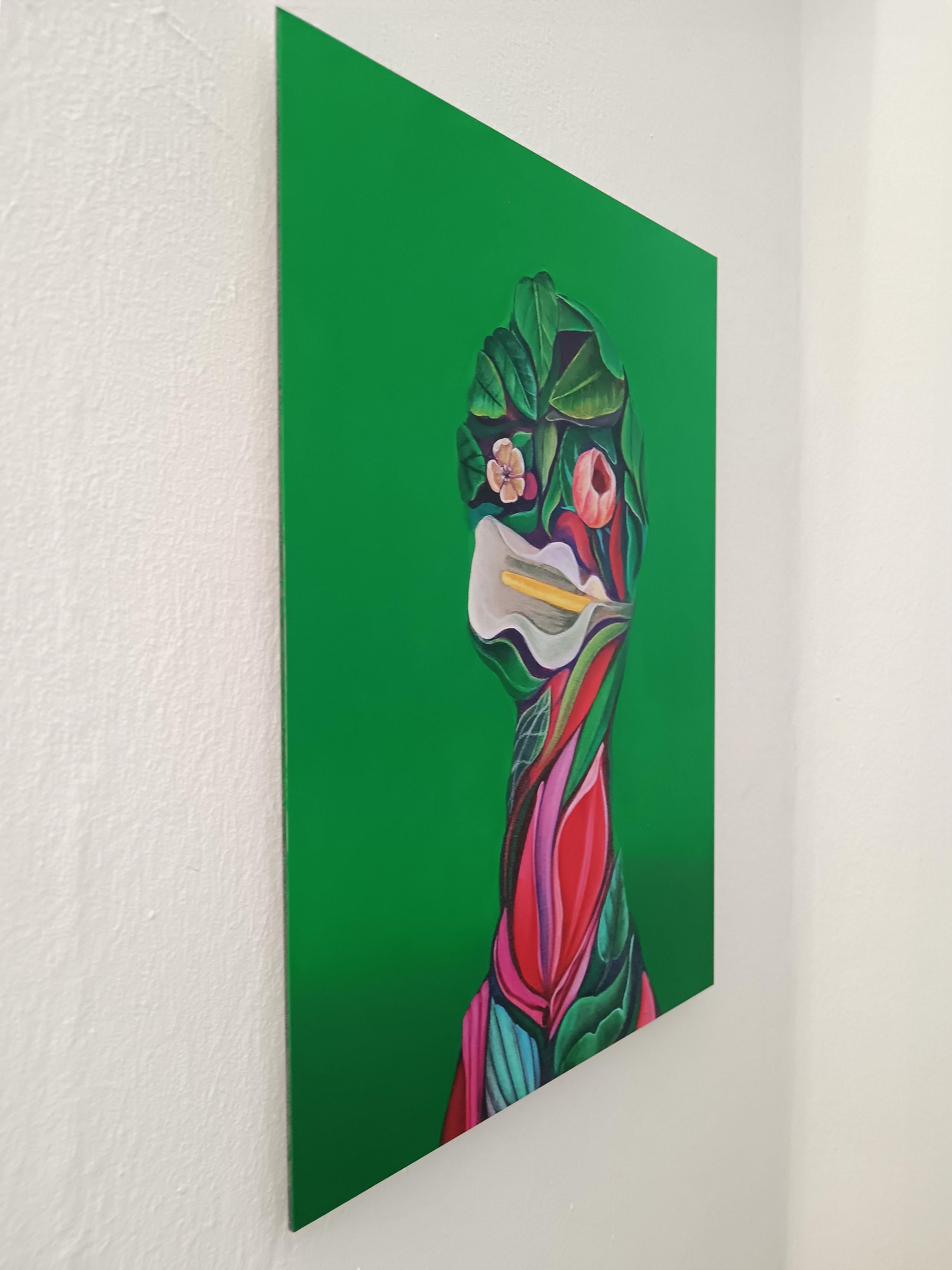 Floral Portrait with Tulip on Green Background - 25 Limited Edition Dibond Print For Sale 5