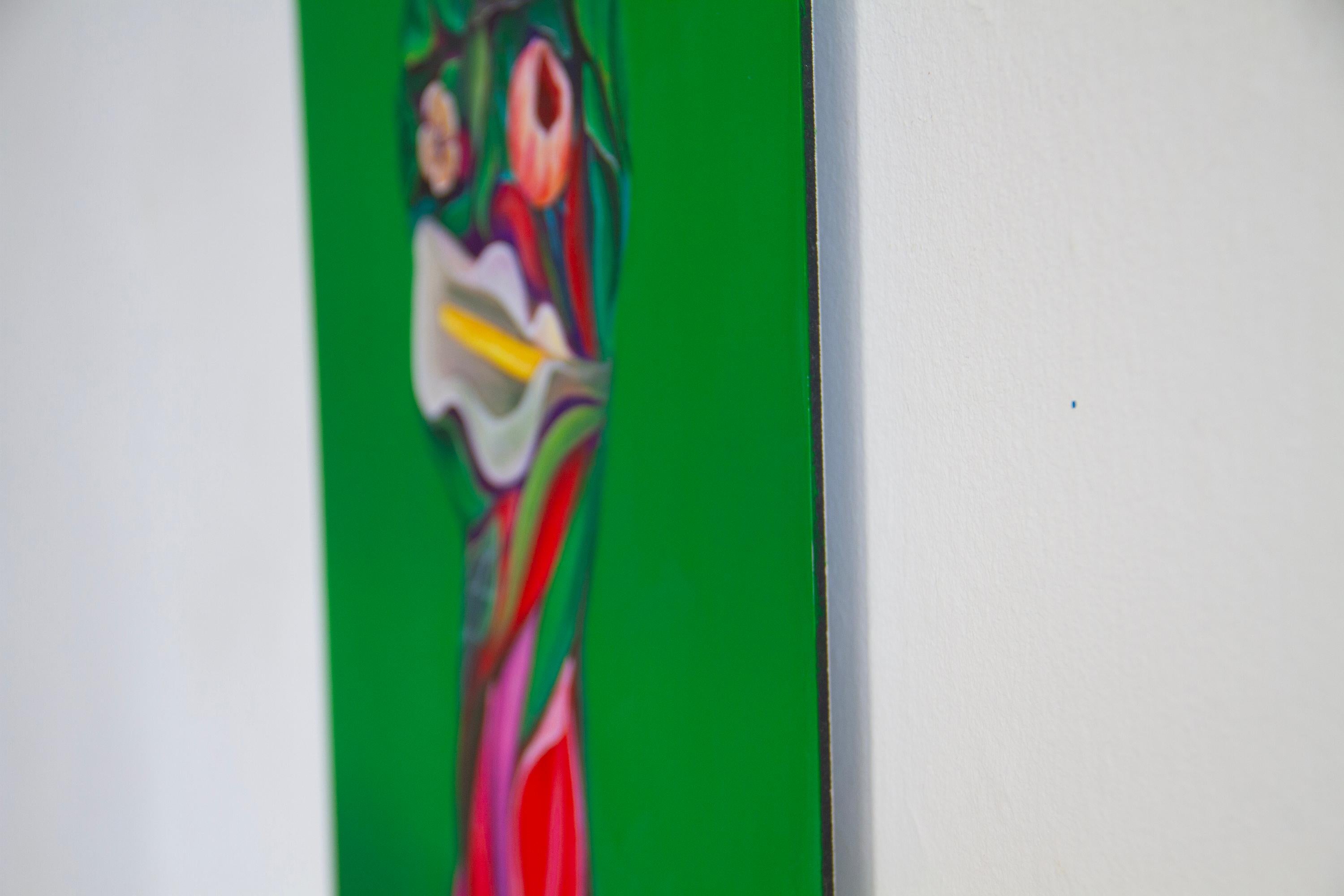 Floral Portrait with Tulip on Green Background - 25 Limited Edition Dibond Print For Sale 7