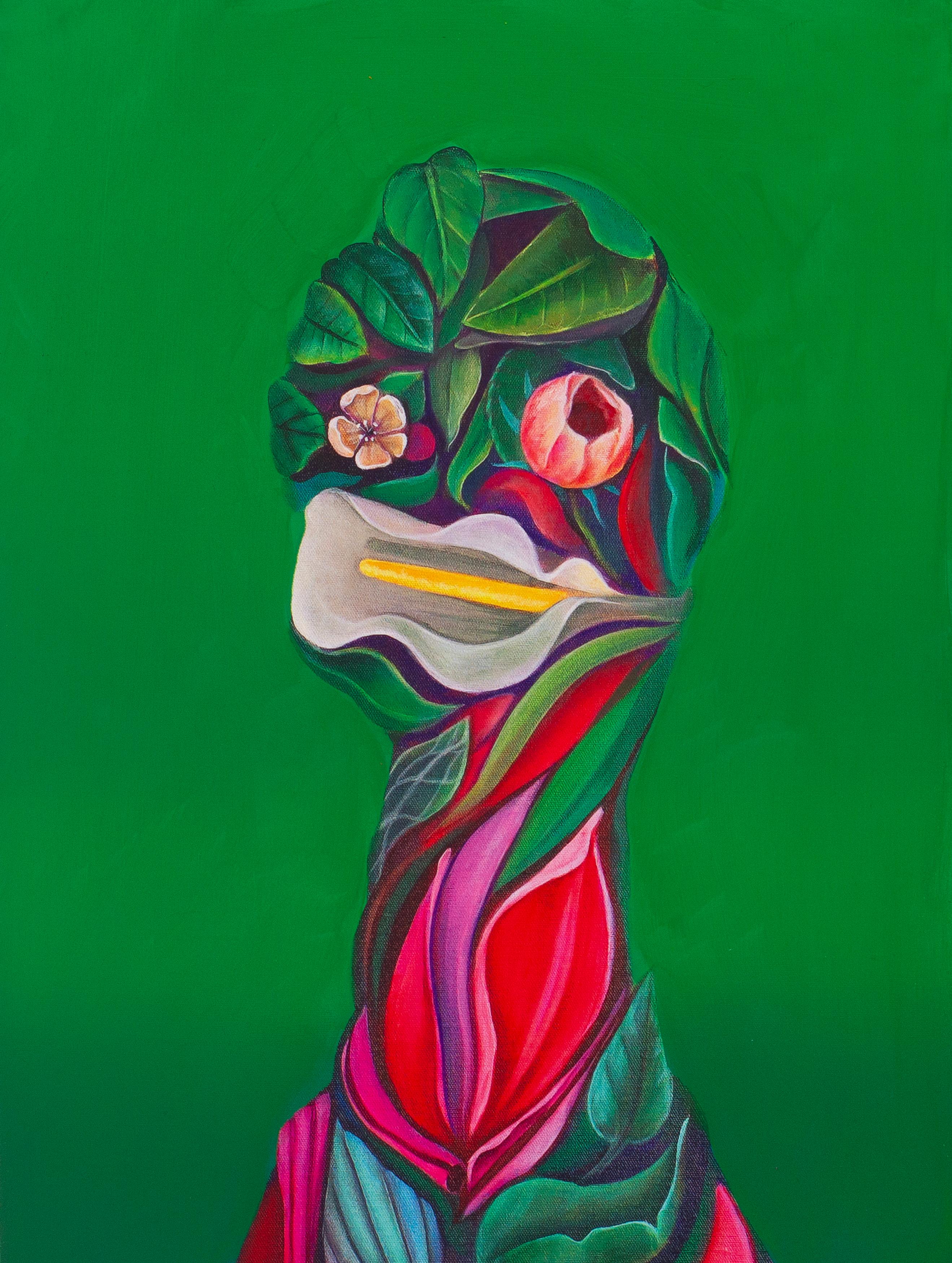 Retrato Floral con Tulipán sobre Fondo Verde - 25 Edición Limitada Impresión Dibond