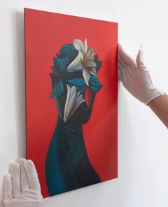 Surreal Blue Floral Silhouette Portrait with White Lilies UV Print on Dibond