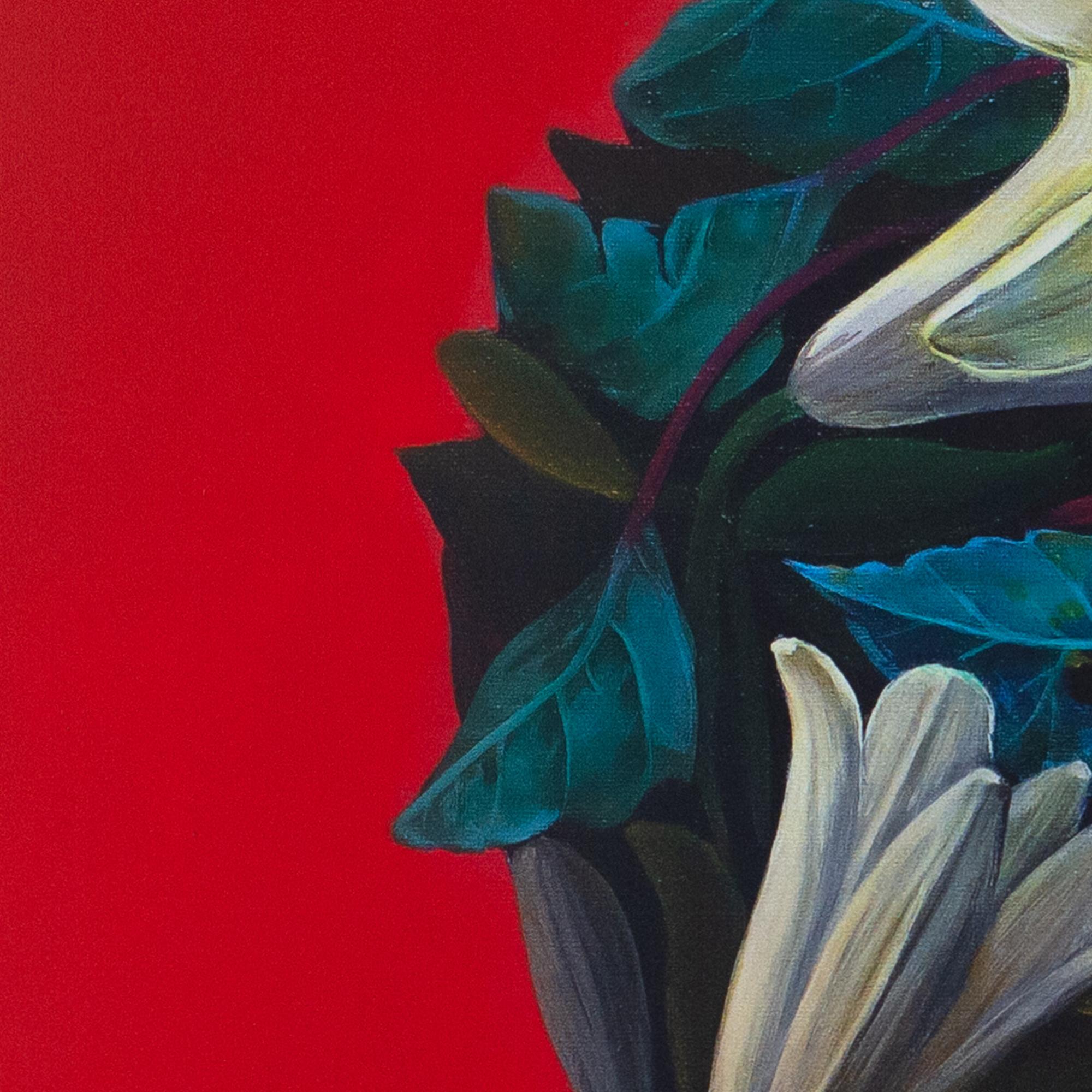 Floral Silhouette with White Lilies on Red Background. Limited Edition 25/25 For Sale 2