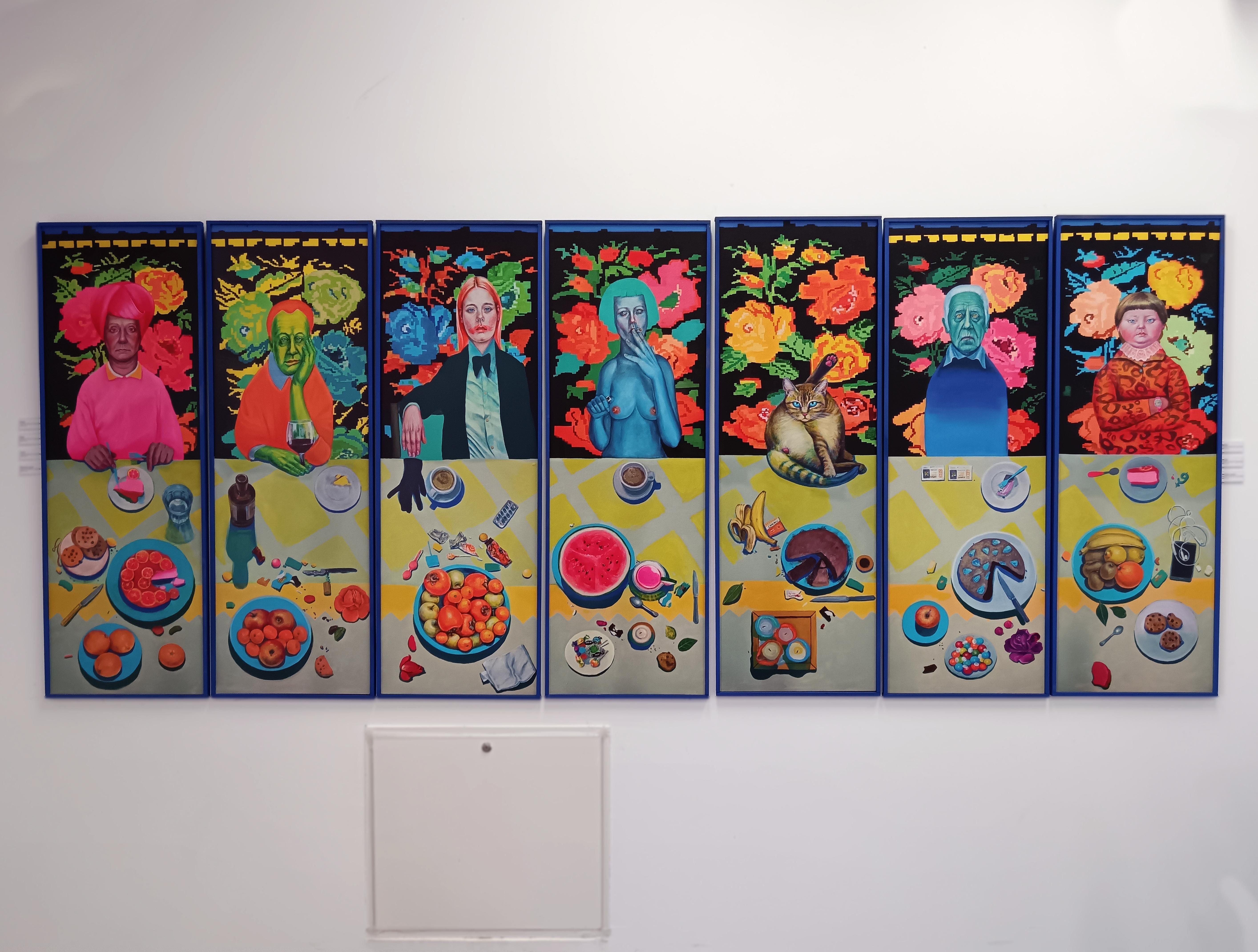 The Dinners. Seven-Panel Figurative Print on Dibond, Contemporary Portraiture For Sale 7