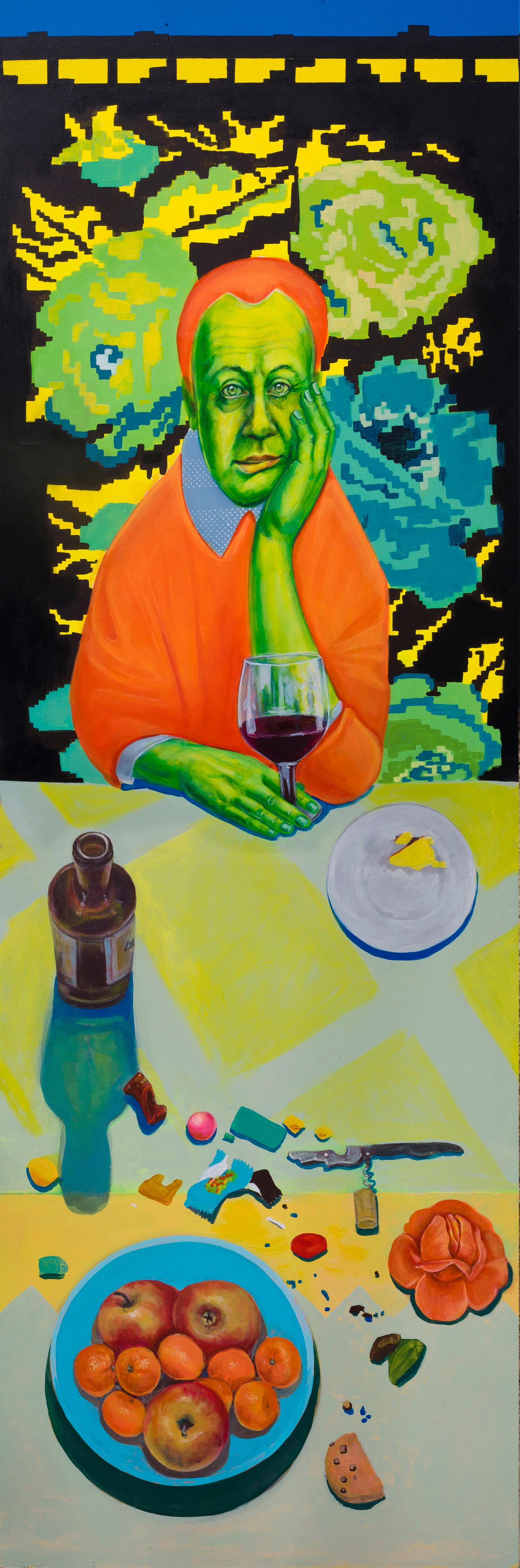 Natasha Lelenco Portrait Print - Large Colorful Portrait And Still Life: 'Father'. Limited Edition 5/25 On Dibond