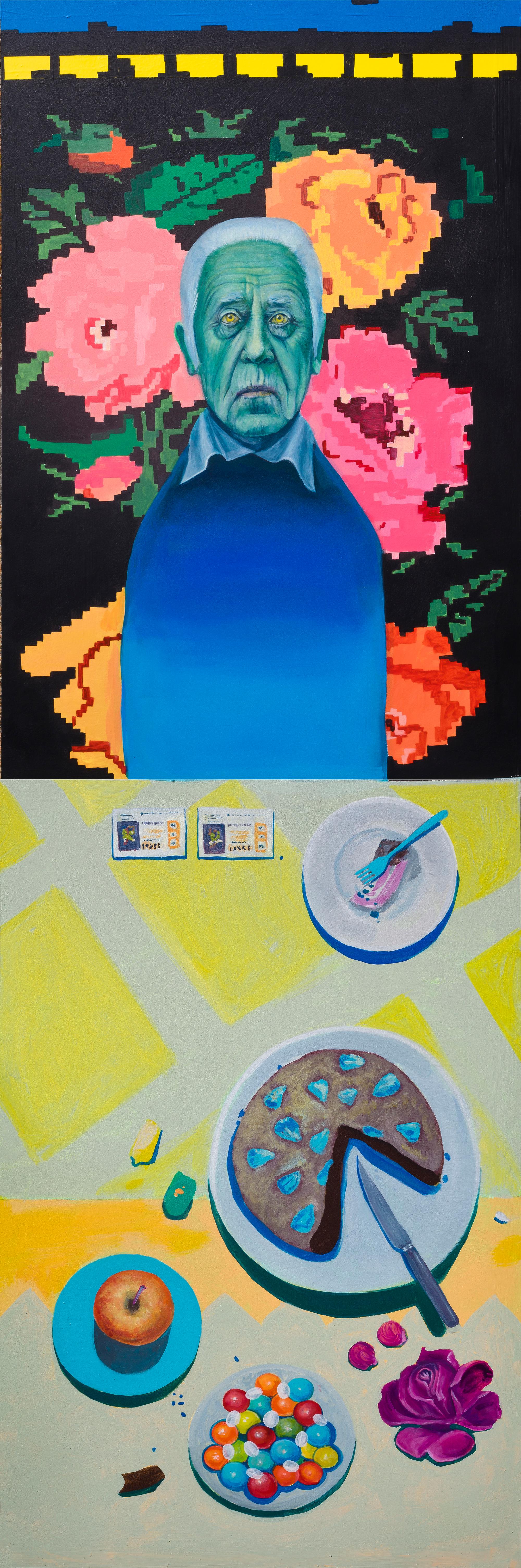 Natasha Lelenco Still-Life Print - Large Colorful Portrait And Still Life: 'Grandpa'. Ltd. Edition 5/25 On Dibond