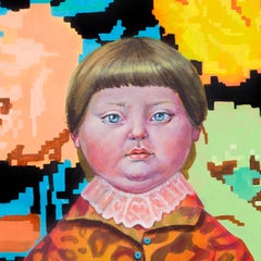 Niña con los brazos cruzados sobre fondo floral. Edición limitada 5/25