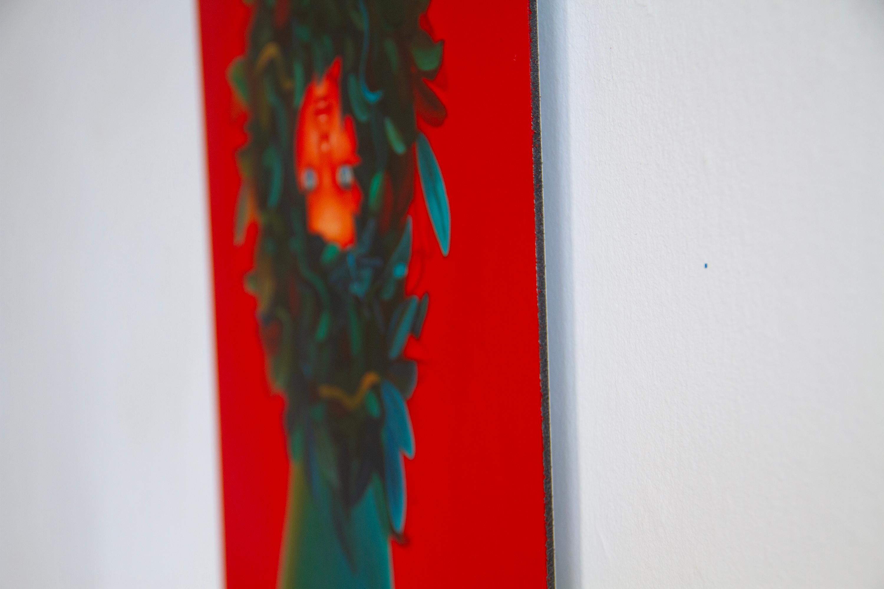 Retrato de Muñequita con Plantas sobre Fondo Rojo. Edición limitada 25/25 en venta 6