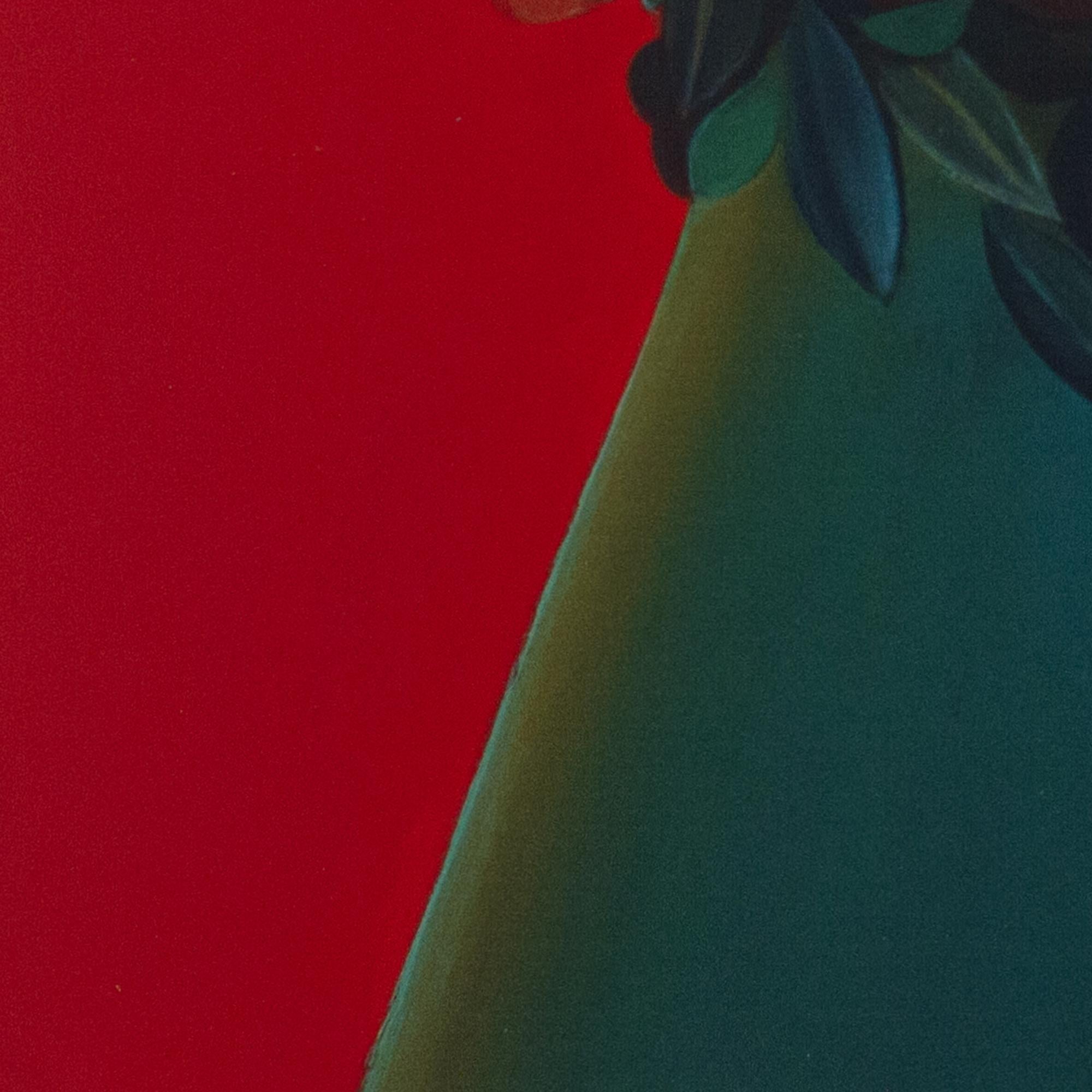 Retrato de Muñequita con Plantas sobre Fondo Rojo. Edición limitada 25/25 en venta 2