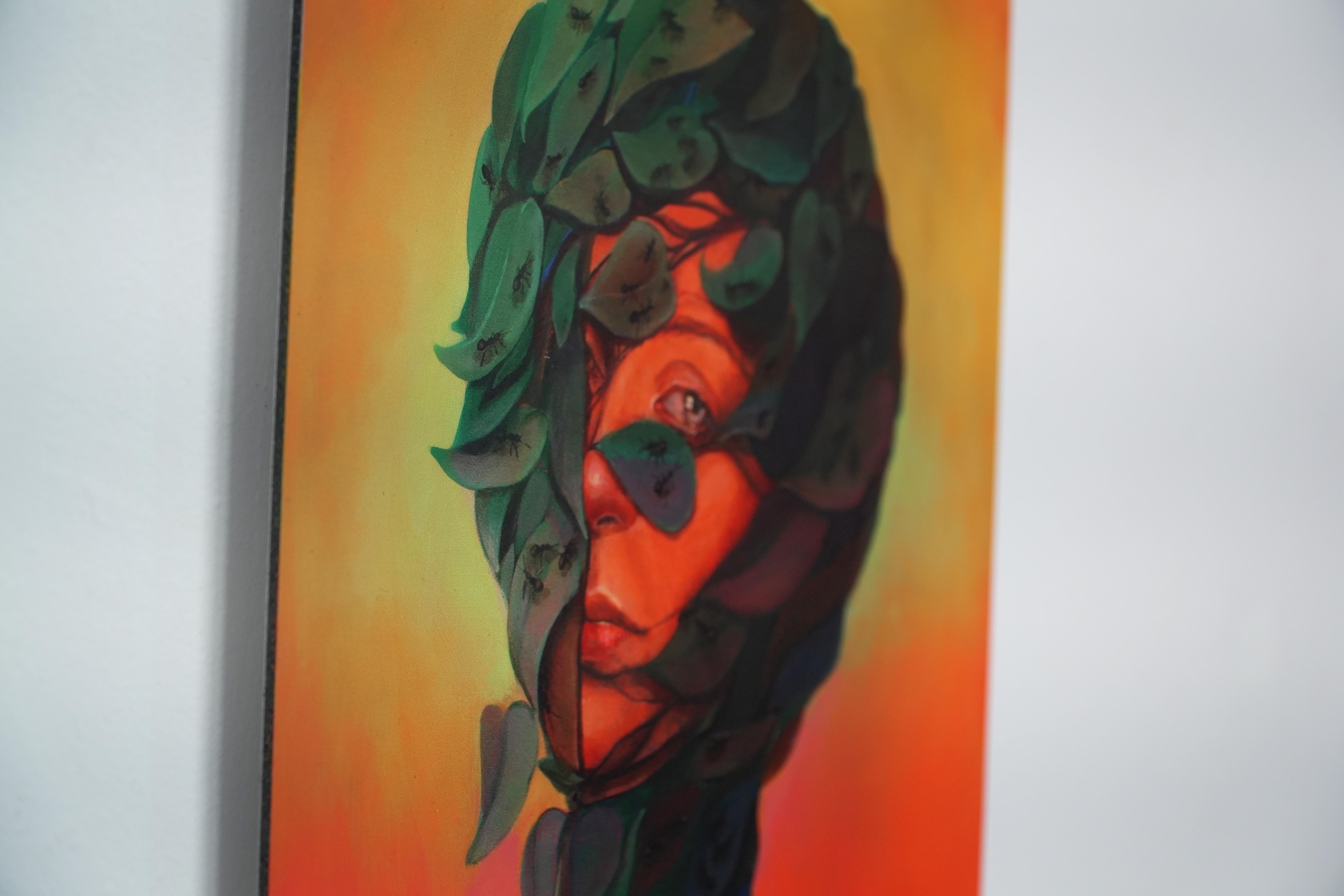 Retrato Inspirado en la Naturaleza con Velo de Hoja y Detalles de Hormiga. Edición limitada 24/25 en venta 1