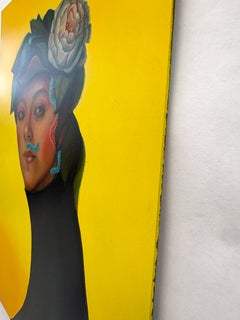 Yellow Botanical Portrait with Bird Limited Edition UV Print on Dibond