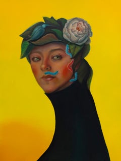 Yellow Botanical Portrait with Bird Limited Edition UV Print on Dibond