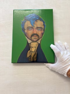 Offizieller Dichter 12/20 - Mischtechnik auf Kiefernholz, Satirisches Figurenporträt