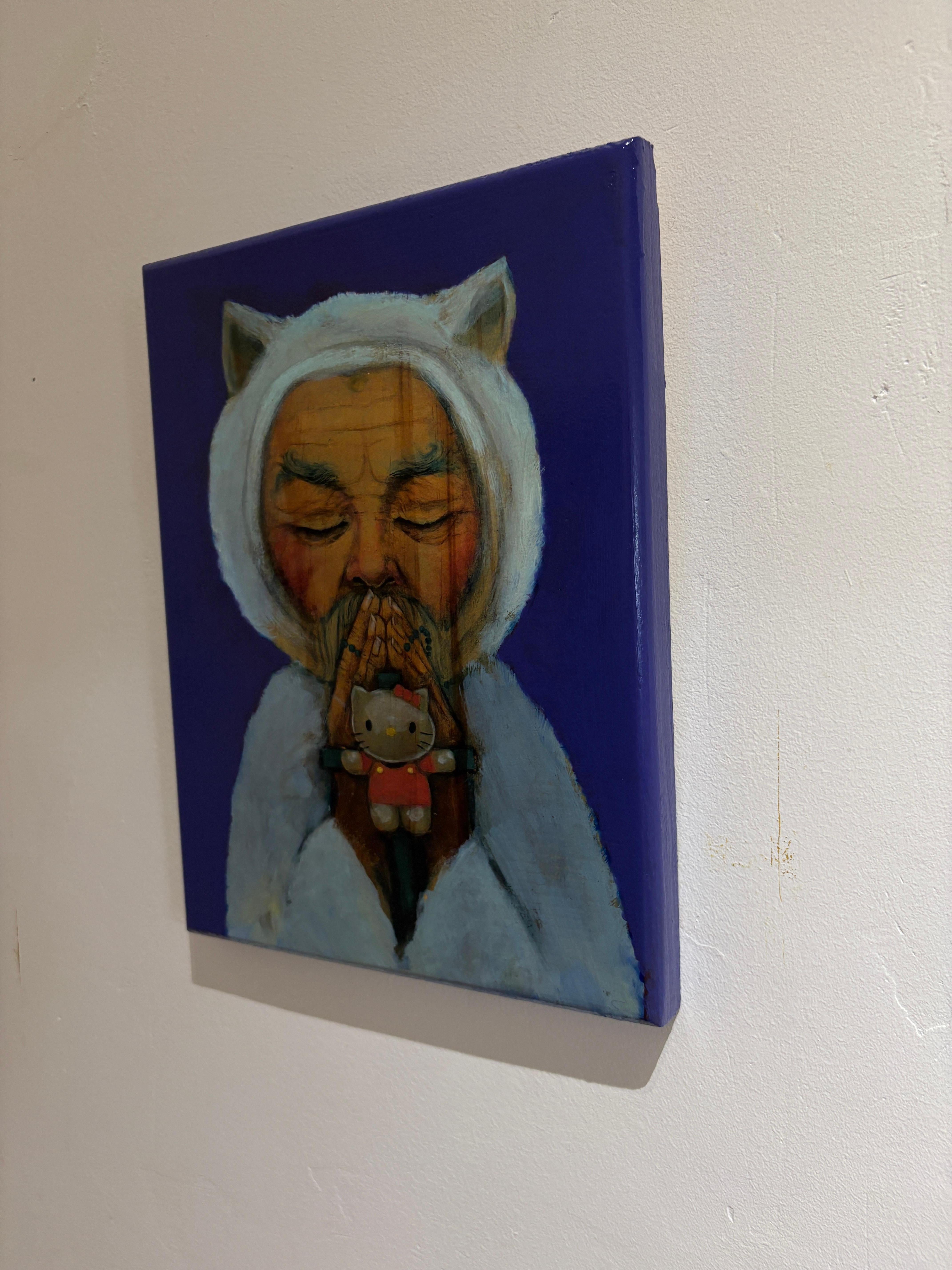 Prêtre avec Hello Kitty Idol Mixed Media Limited Edition Pop Surrealism on Wood en vente 1