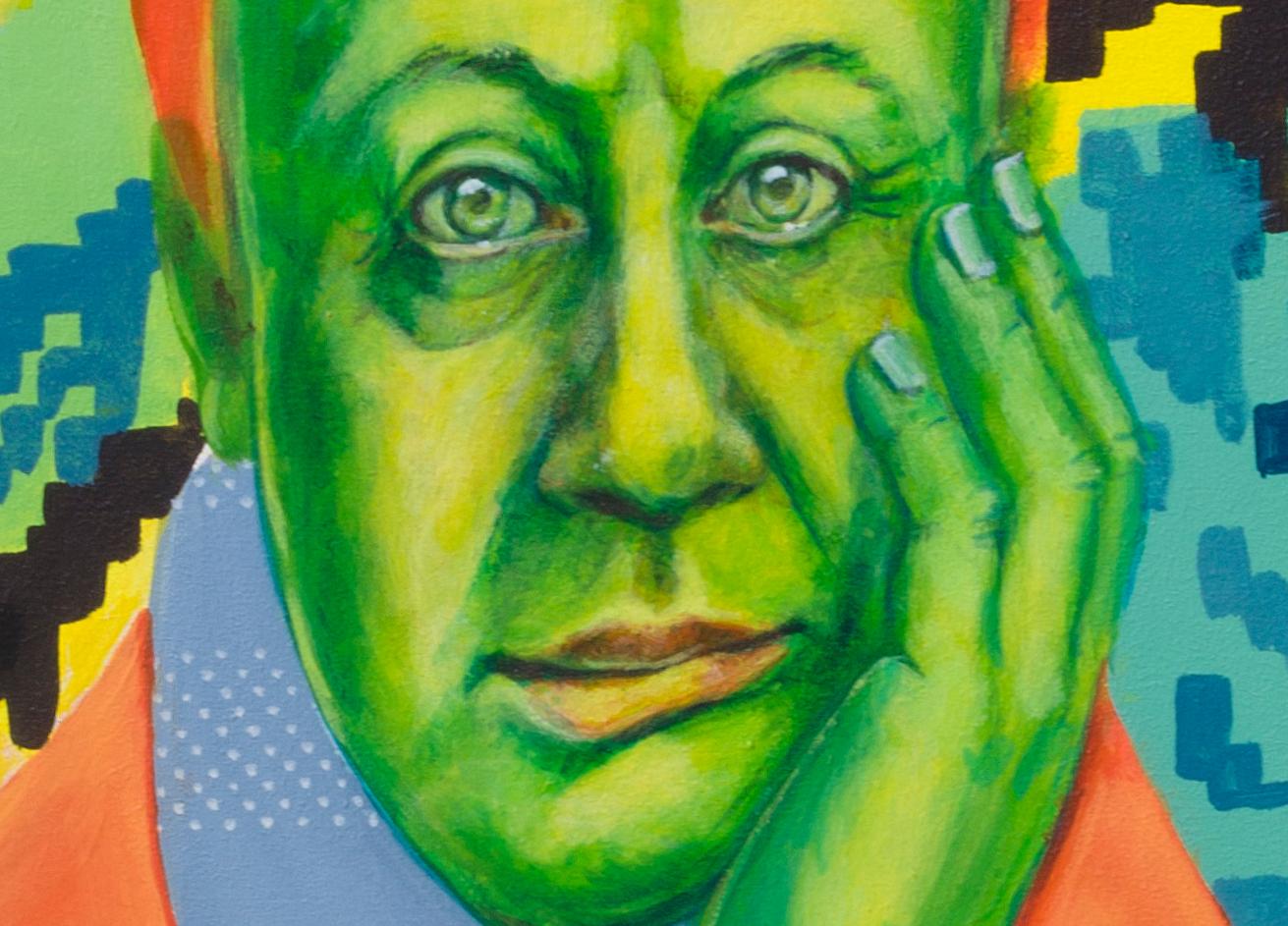 “The Father” (Edition 5/25) is a contemporary figurative portrait from Natasha Lelenco’s acclaimed limited edition series The Dinners, printed in UV on Dibond panel. The work depicts a middle-aged male figure seated at a banquet table, absorbed in