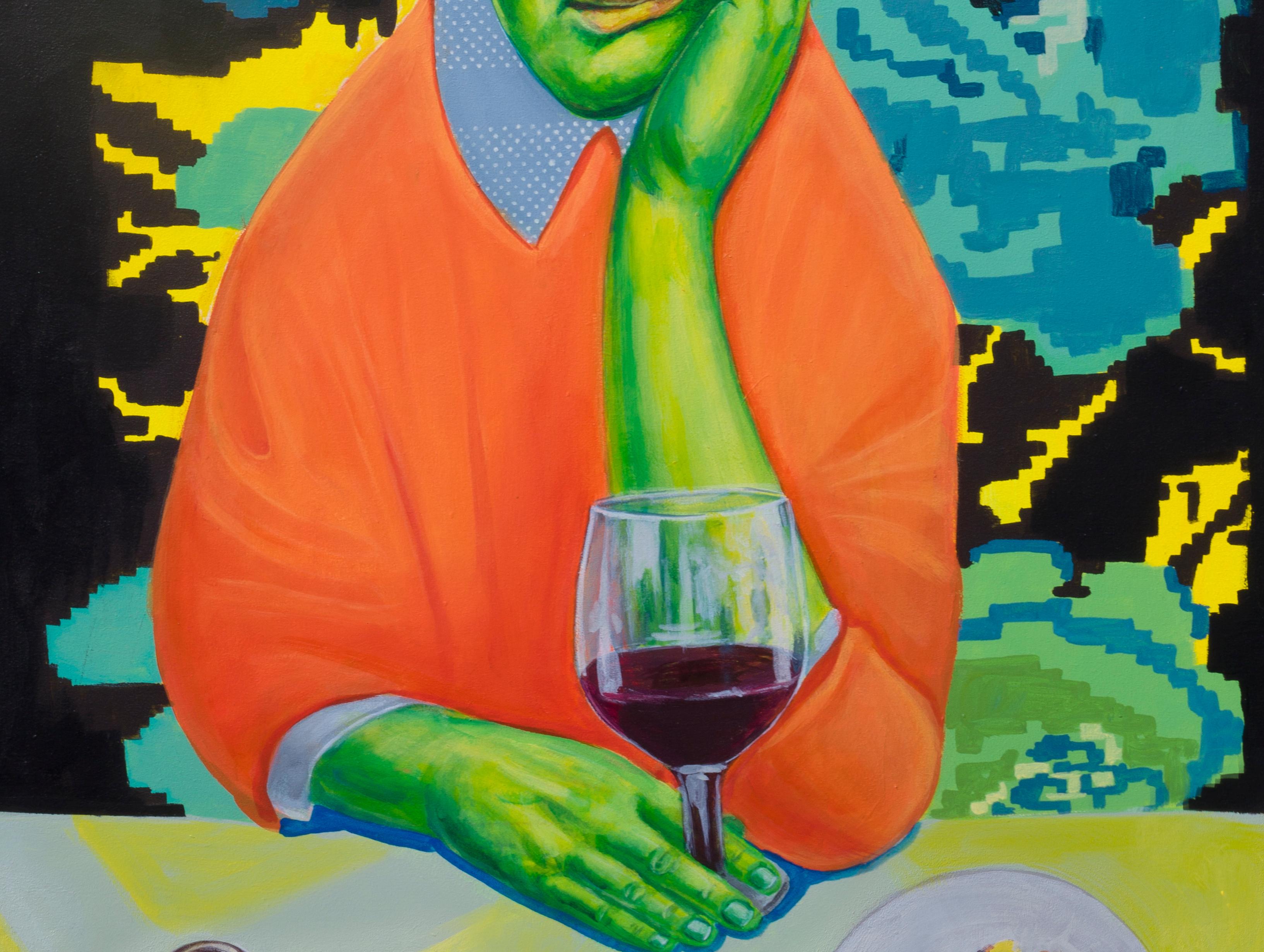 Psychological Portrait of a Seated Man with Wine. Dibont Print Edition 5/25 For Sale 1