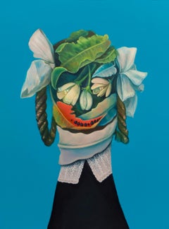 Blue Botanical Figurative Portrait Limited Edition UV Print on Dibond