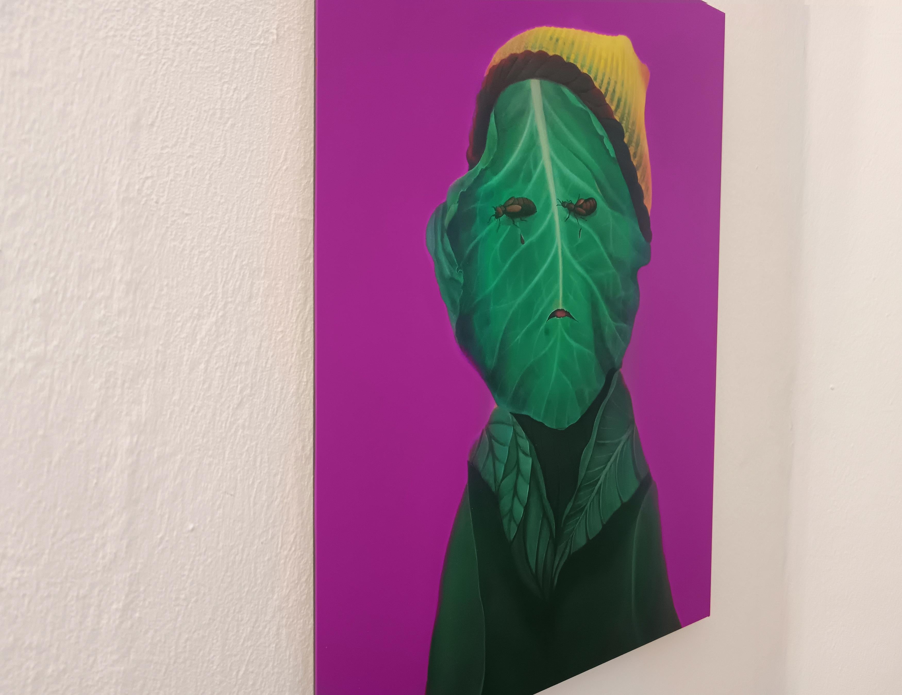 Retrato Botánico Surrealista Impreso en Dibond Púrpura - Edición Limitada en venta 3