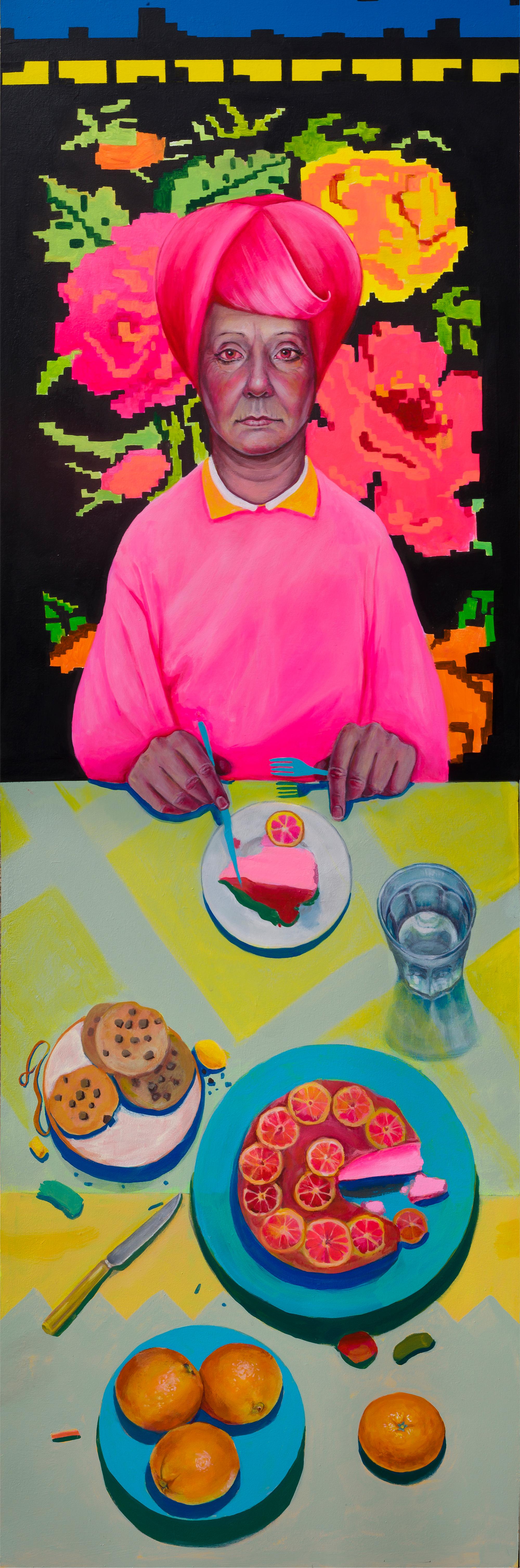 Triptych Edition 4/25. Contemporary Portraits With Moldovan Carpet Floral Motifs - Print by Natasha Lelenco