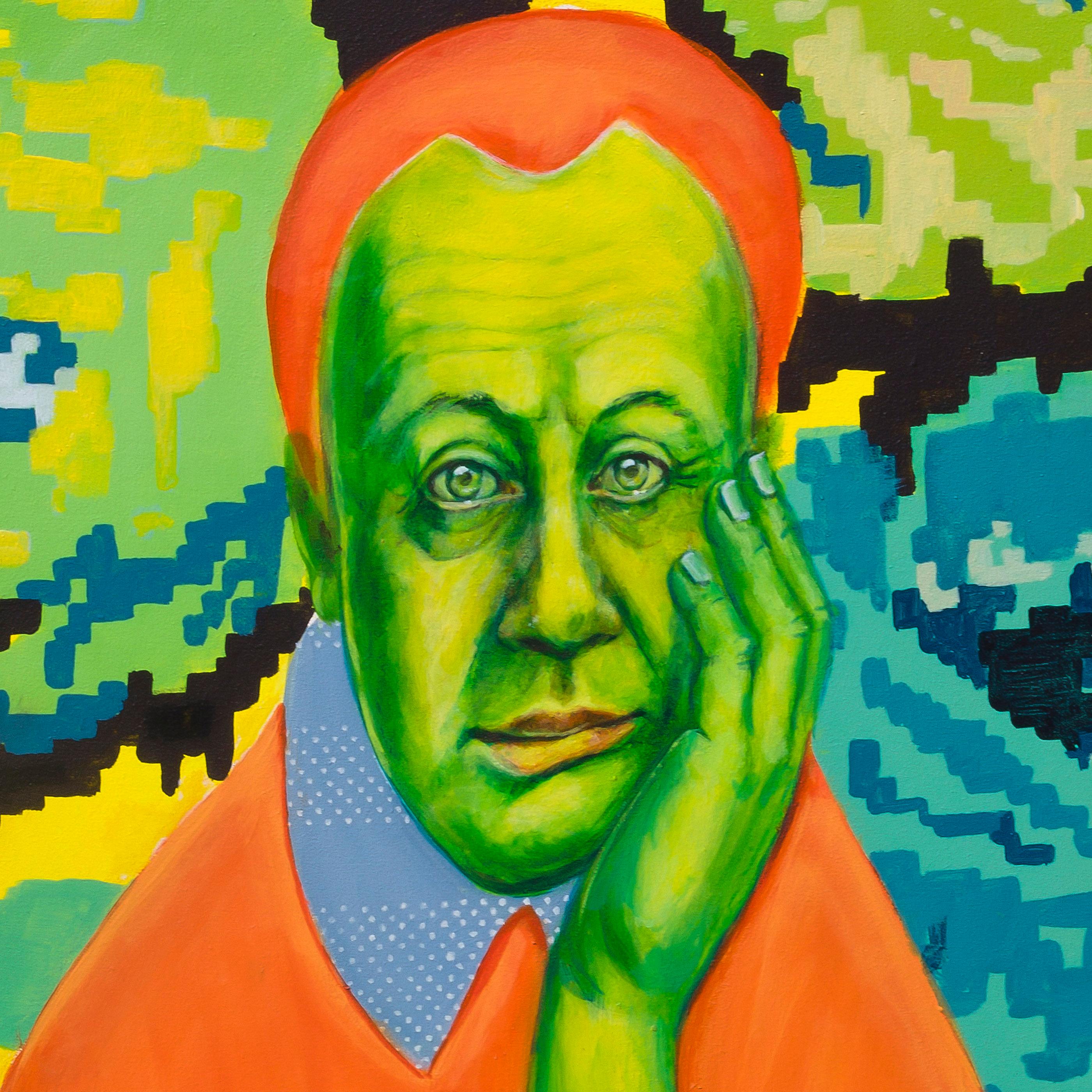 Triptych Edition 4/25. Contemporary Portraits With Moldovan Carpet Floral Motifs For Sale 1