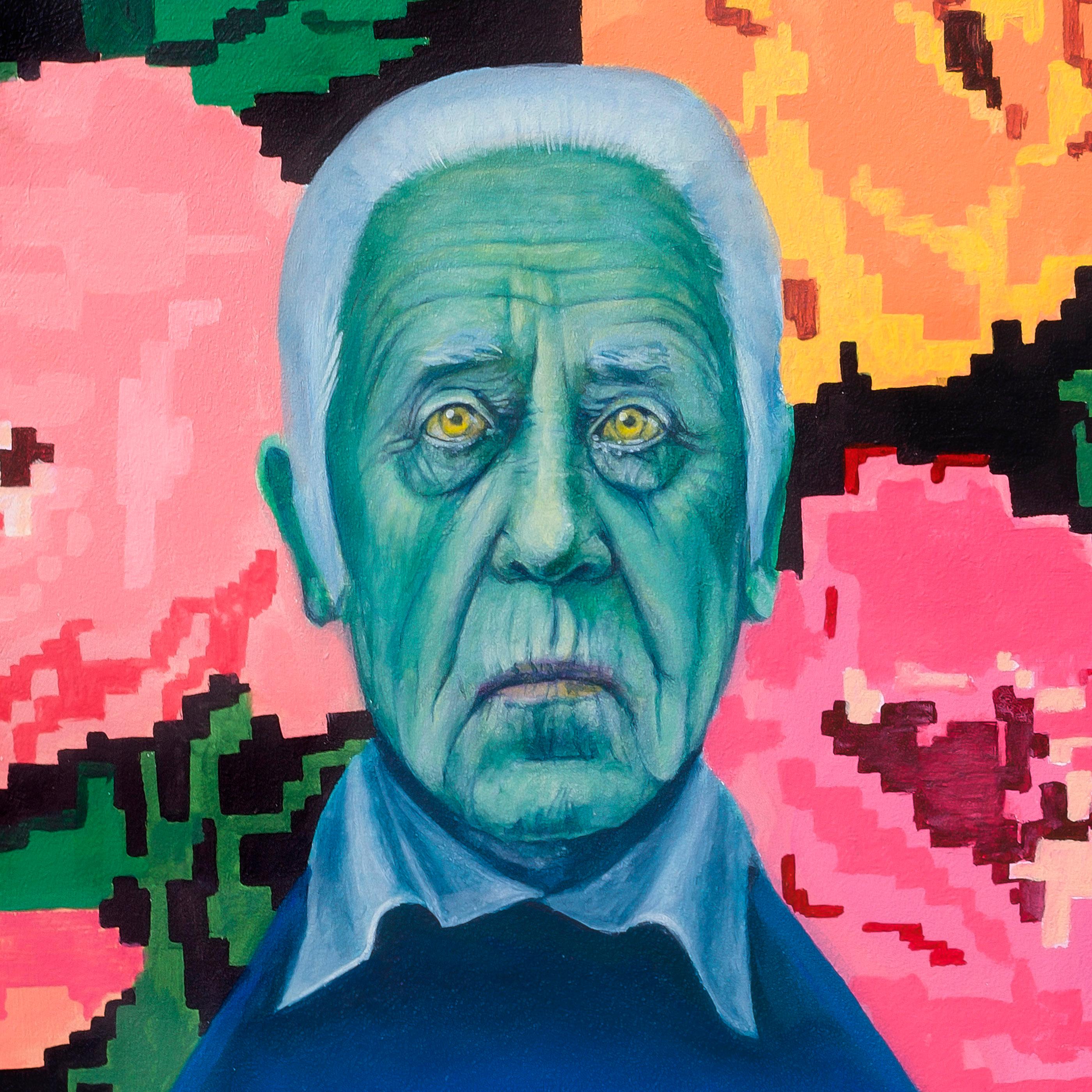 Triptych Edition 4/25. Contemporary Portraits With Moldovan Carpet Floral Motifs For Sale 2