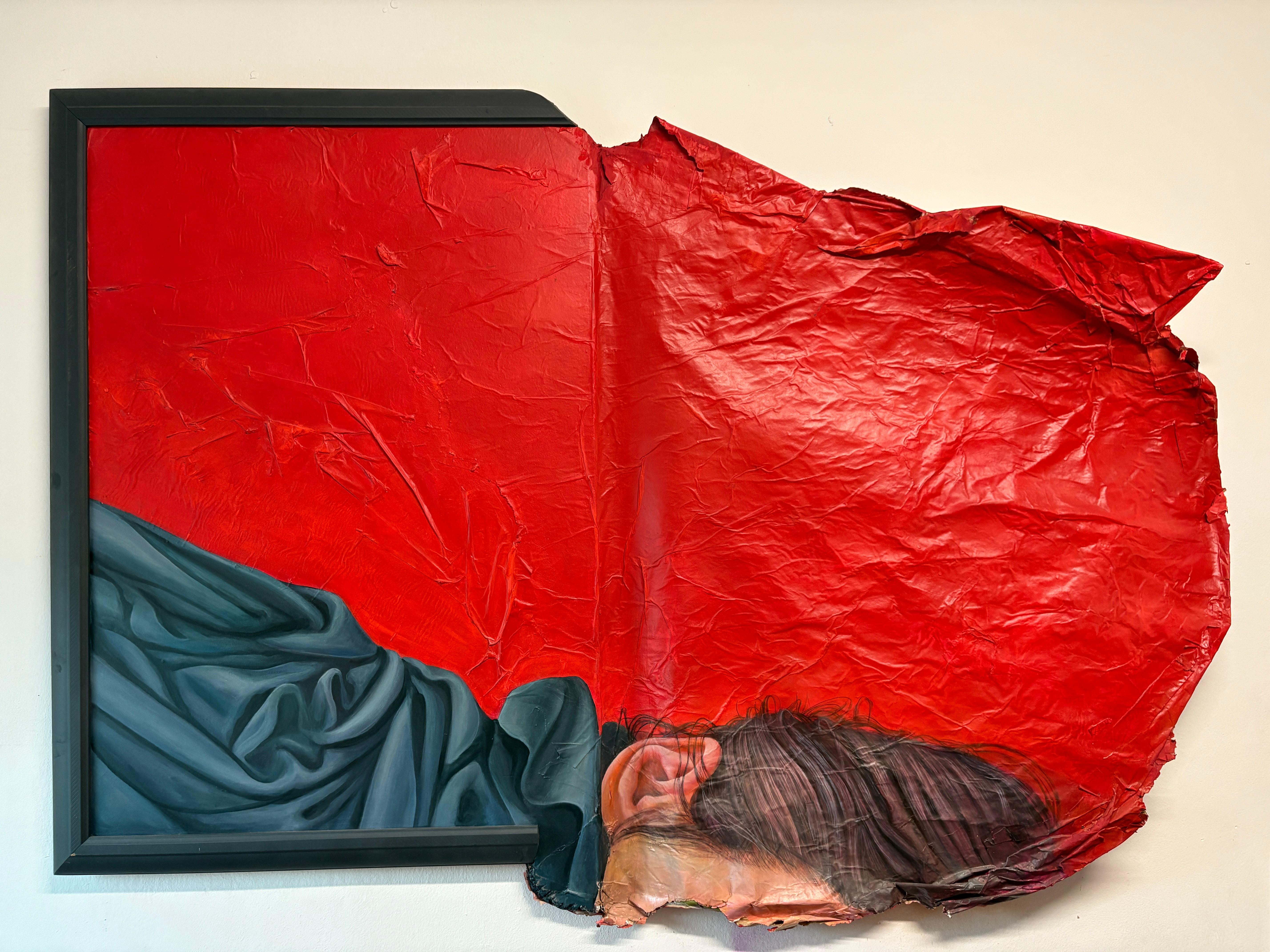Fragmented Portrait With Red Surface Expansion Inspired by the Dream of Ariadne - Sculpture by Natasha Lelenco