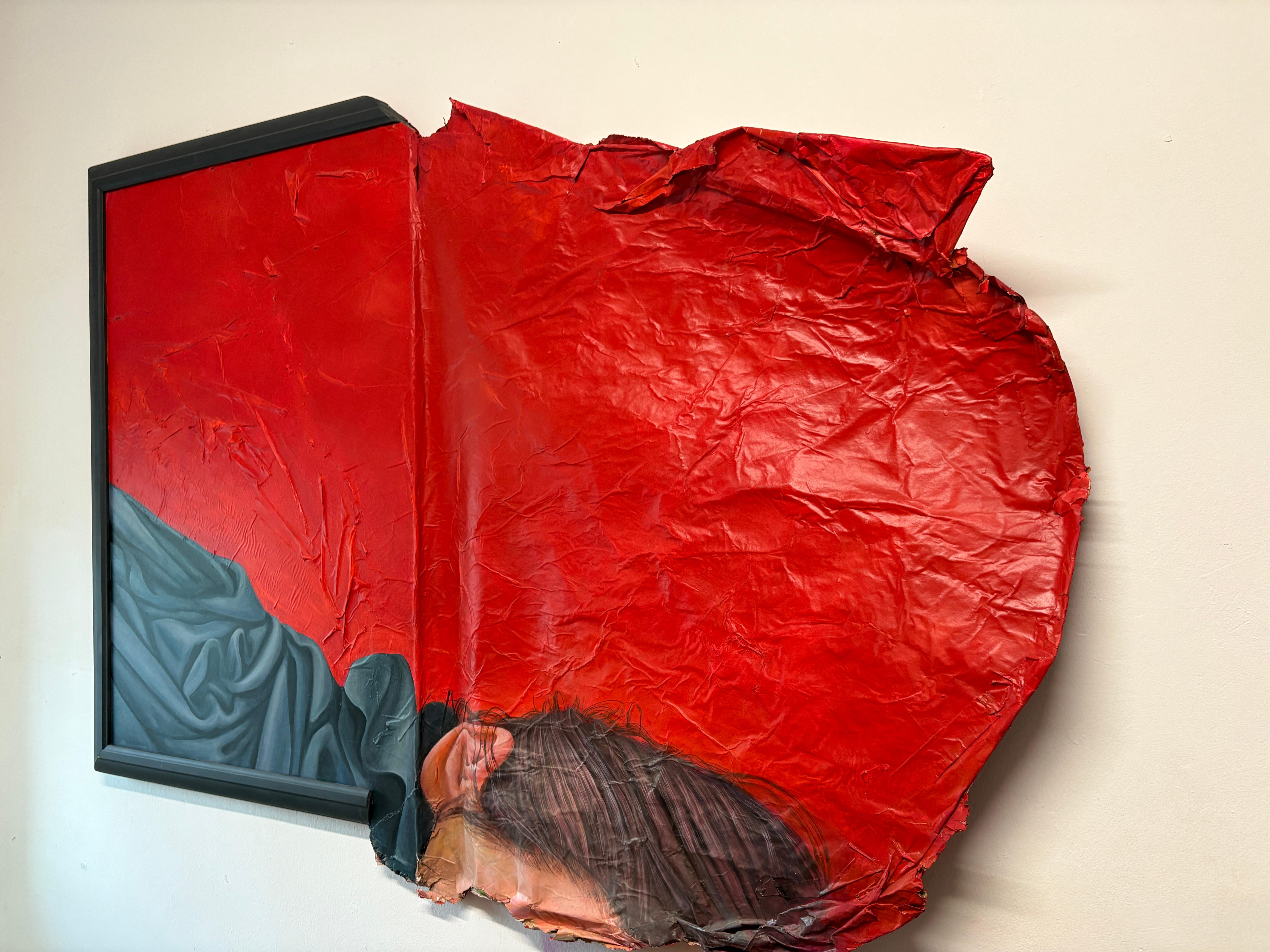 Fragmented Portrait With Red Surface Expansion Inspired by the Dream of Ariadne - Contemporary Sculpture by Natasha Lelenco