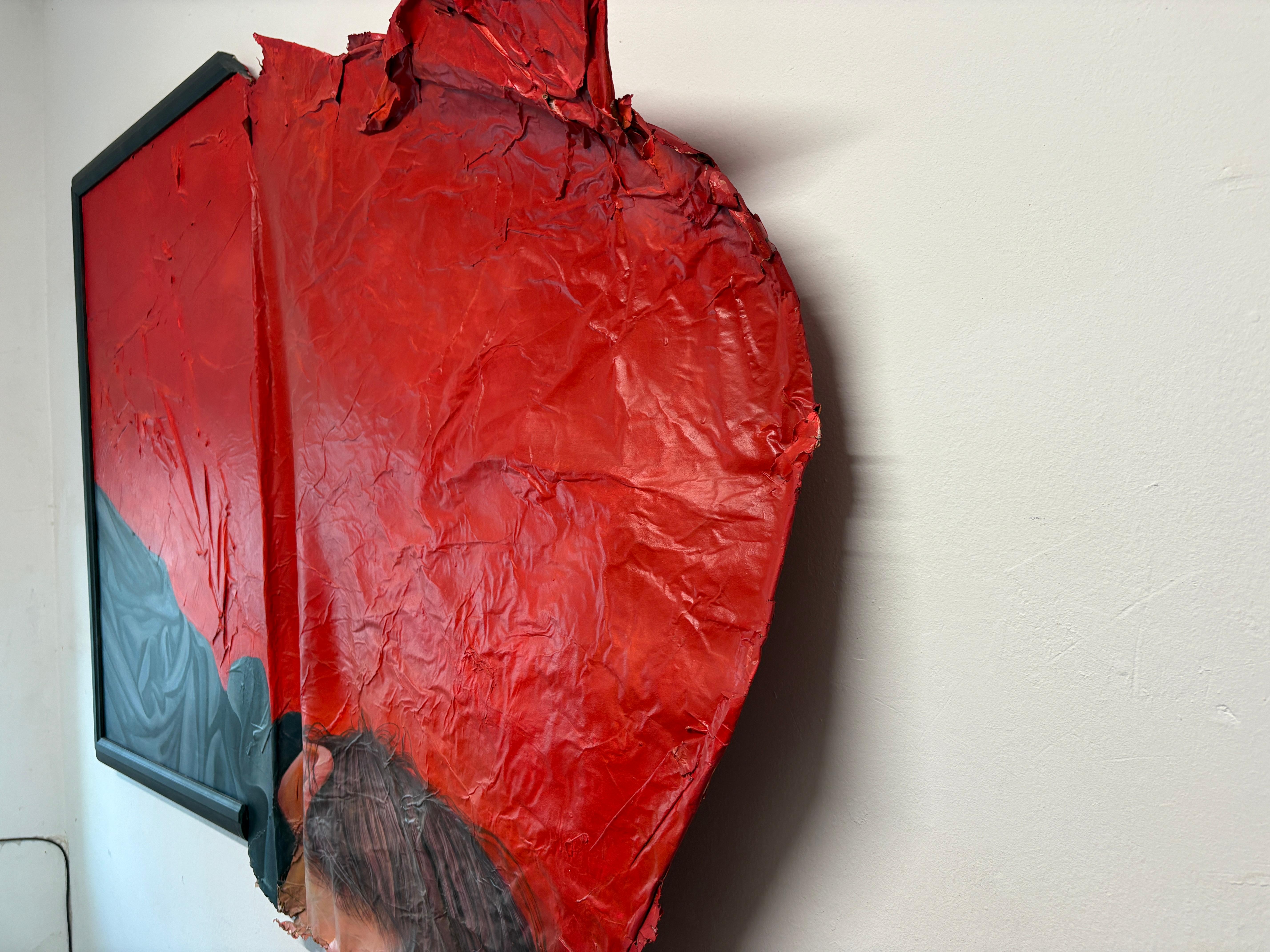 This mixed-media work on paper, canvas and wood forms part of the artist’s ongoing Fragments series, a body of work in which ruptured framing, material tension and partial figuration become strategies for addressing the limits of what can be