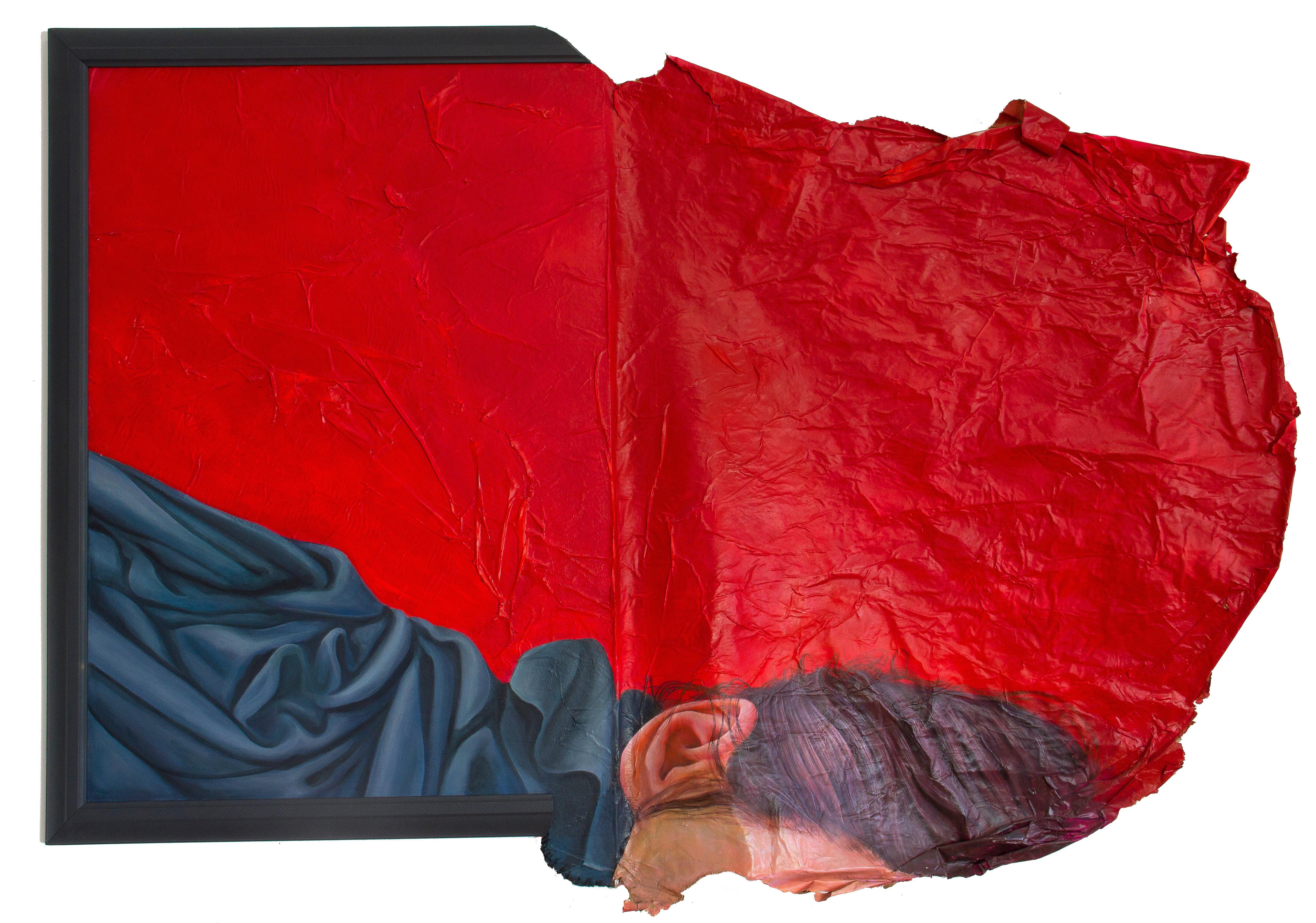 Natasha Lelenco Abstract Sculpture - Fragmented Portrait With Red Surface Expansion Inspired by the Dream of Ariadne