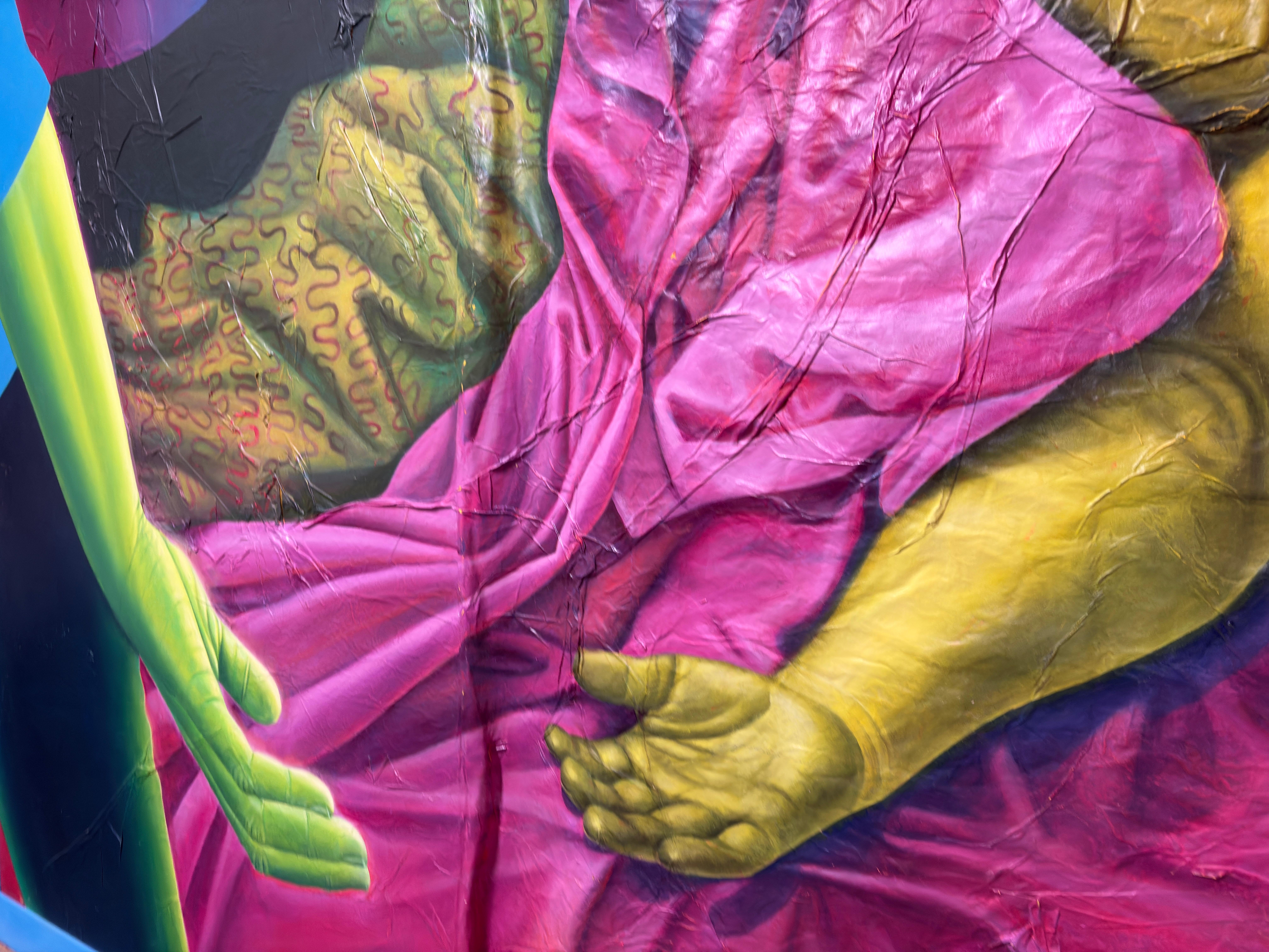 Large Mixed-Media Fragmented Figure With Drapery on Paper Canvas and Wood Panel For Sale 5