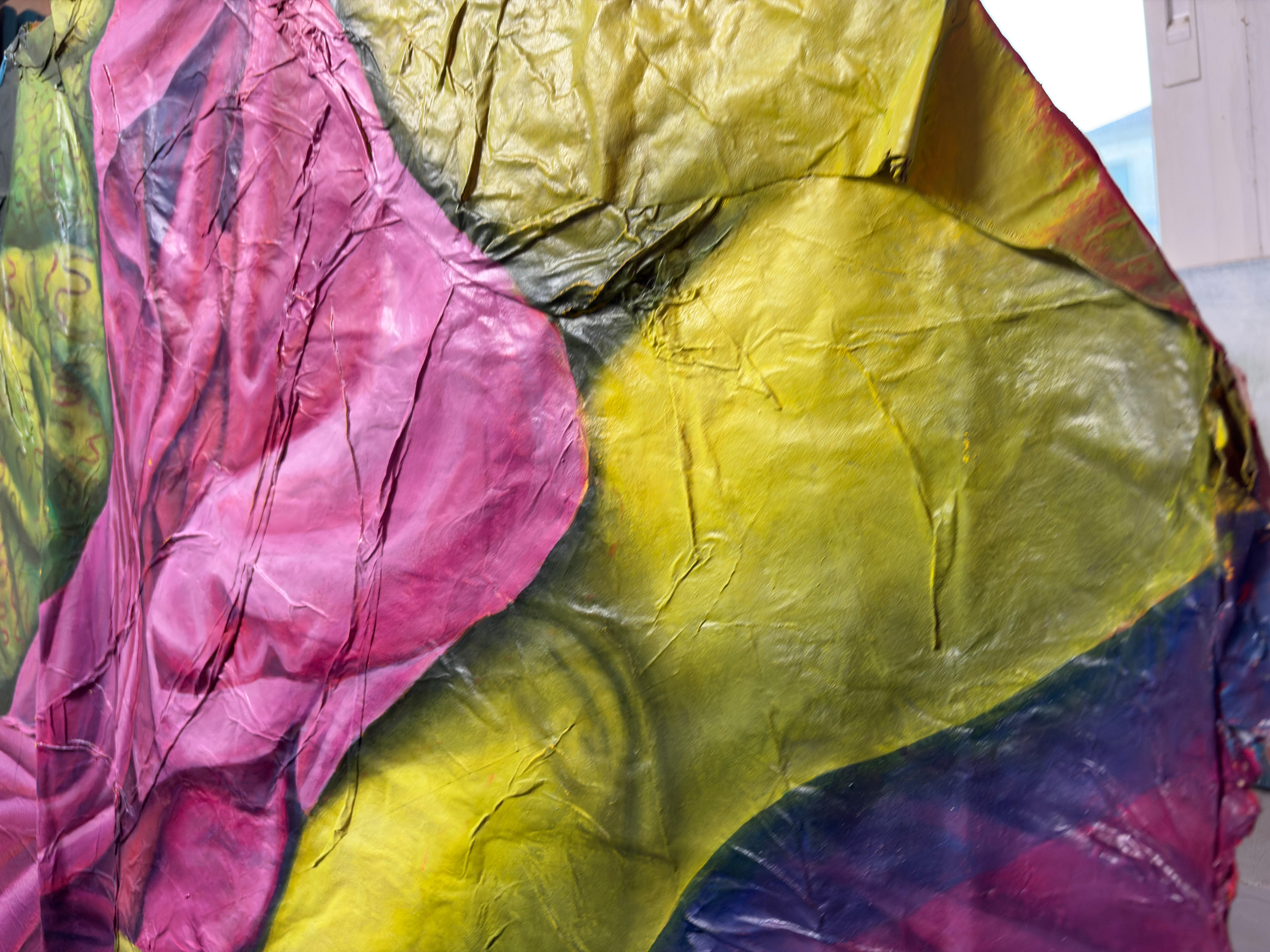 Large Mixed-Media Fragmented Figure With Drapery on Paper Canvas and Wood Panel For Sale 7