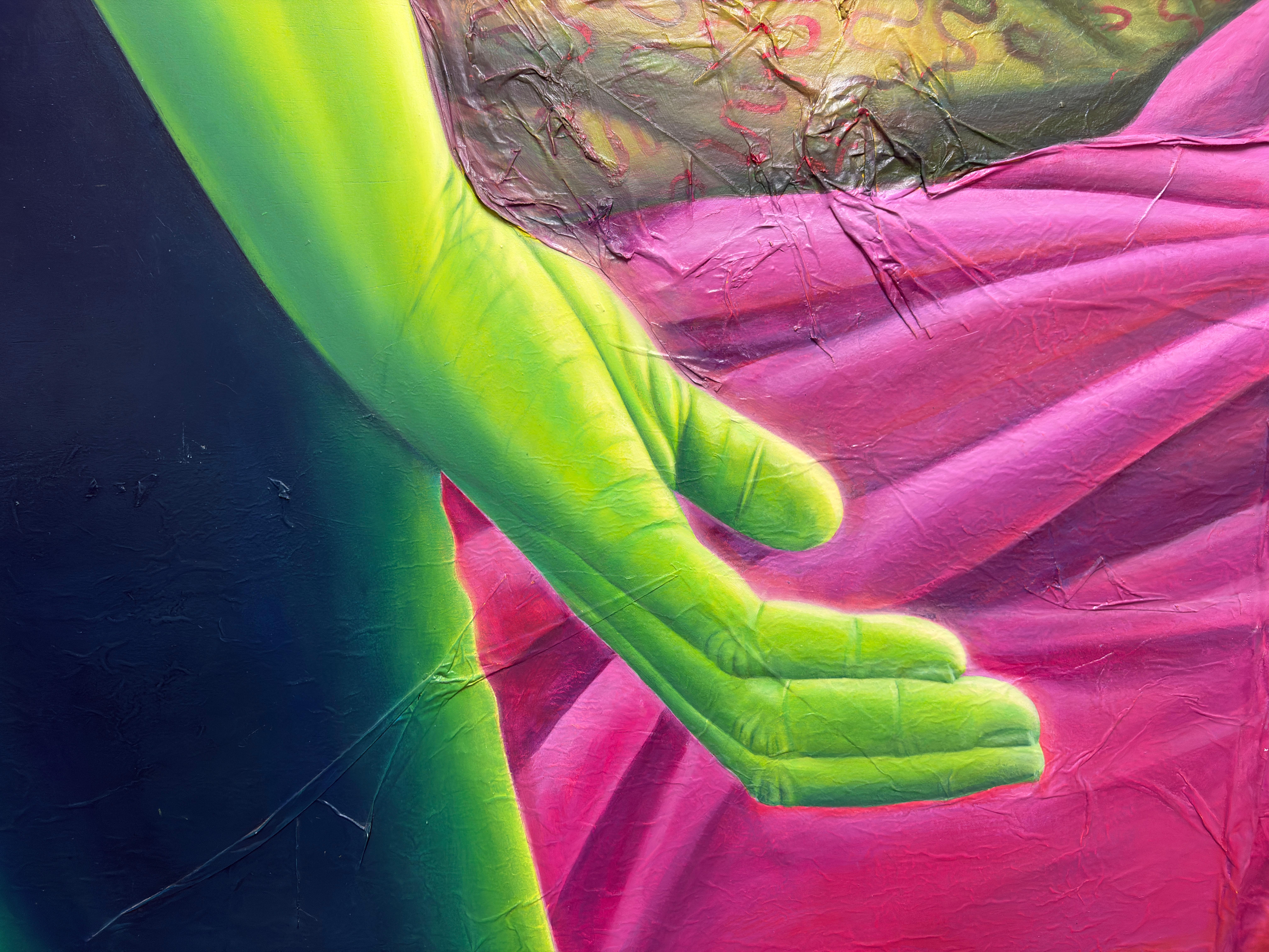 Large Mixed-Media Fragmented Figure With Drapery on Paper Canvas and Wood Panel For Sale 10