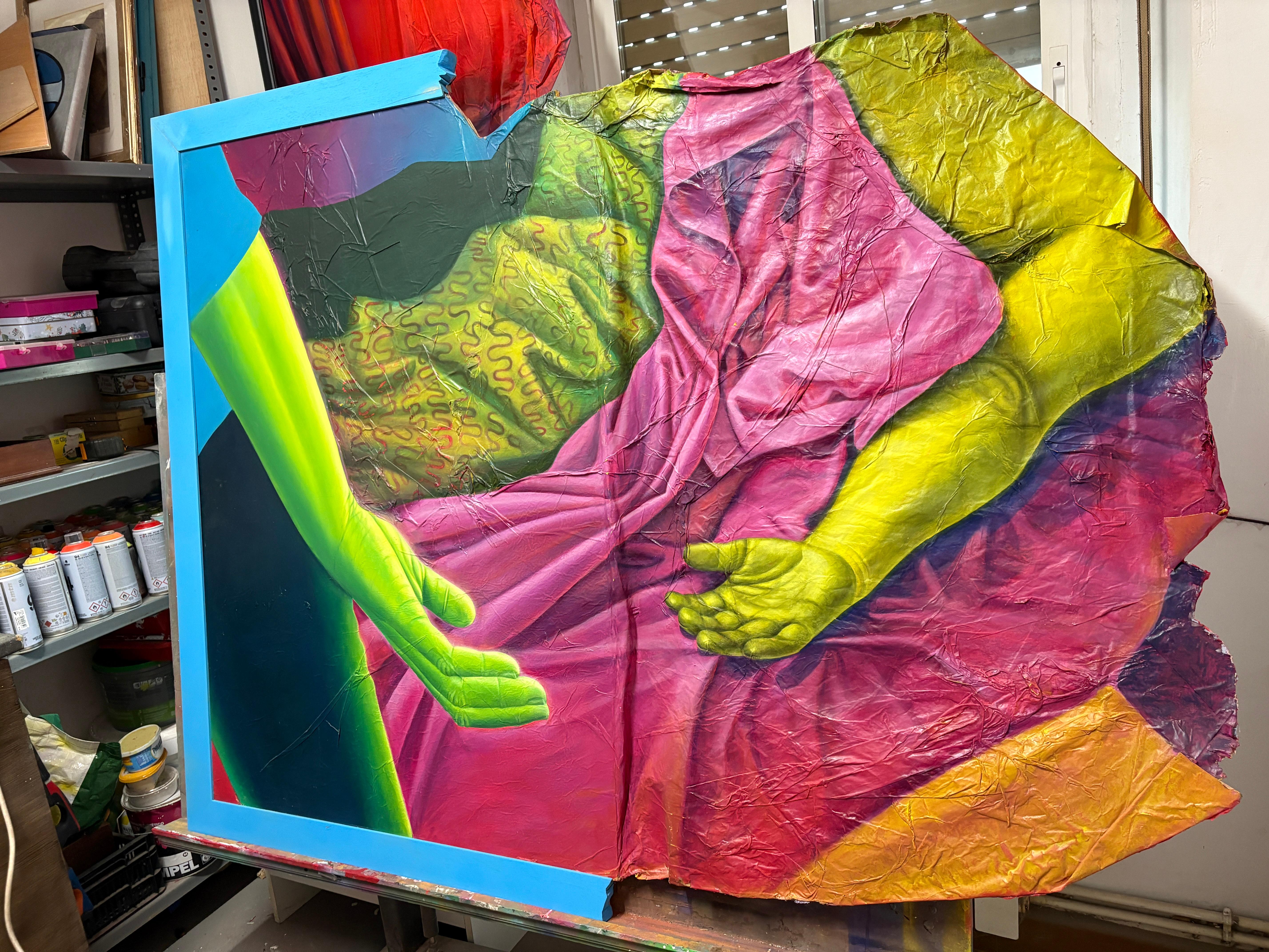 Large Mixed-Media Fragmented Figure With Drapery on Paper Canvas and Wood Panel - Contemporary Sculpture by Natasha Lelenco