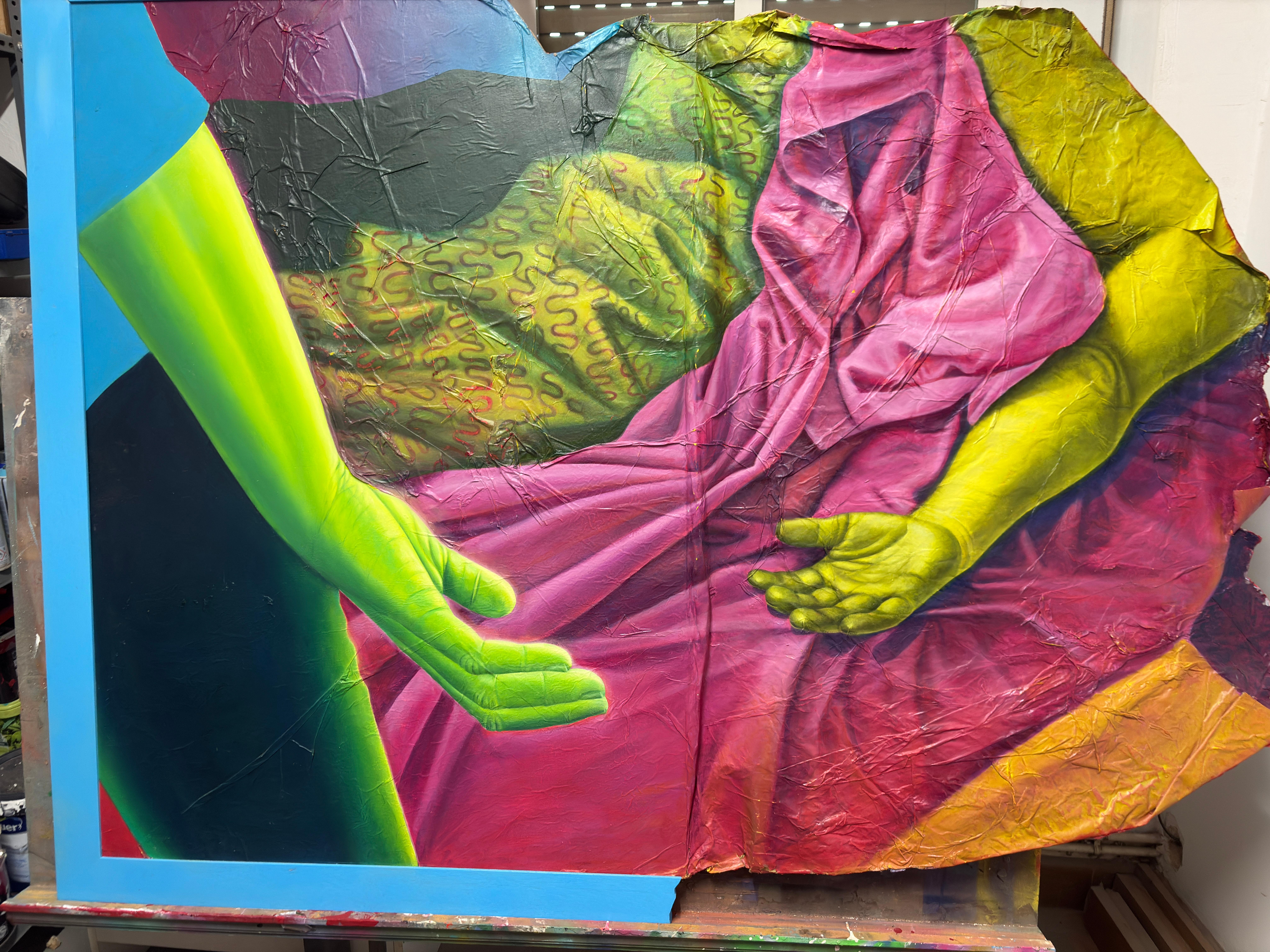 Large Mixed-Media Fragmented Figure With Drapery on Paper Canvas and Wood Panel For Sale 3